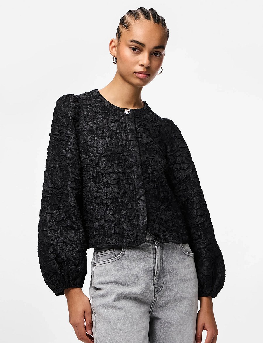 Pieces - PCGRETCHEN LS TOP WVN D2D - långärmade blusar - black - 0