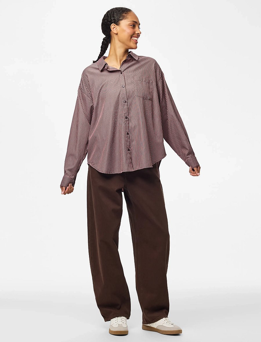 Pieces - PCEMMY LS LOOSE SHIRT WVN NOOS BC - langærmede skjorter - hot fudge - 0