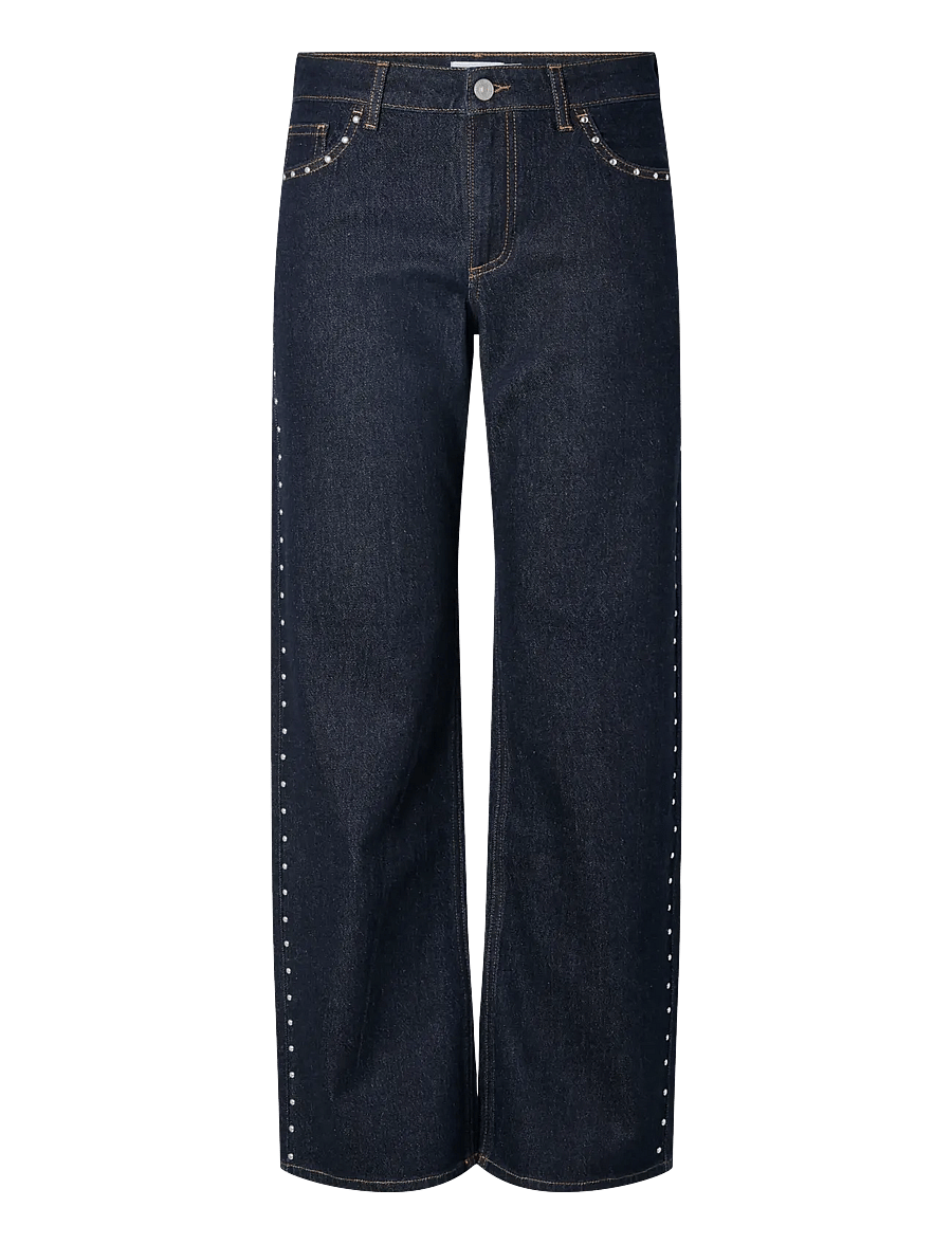 Pieces - PCKARLA MW WIDE JEANS D2D FSY PP - hosen mit weitem bein - dark blue denim - 1