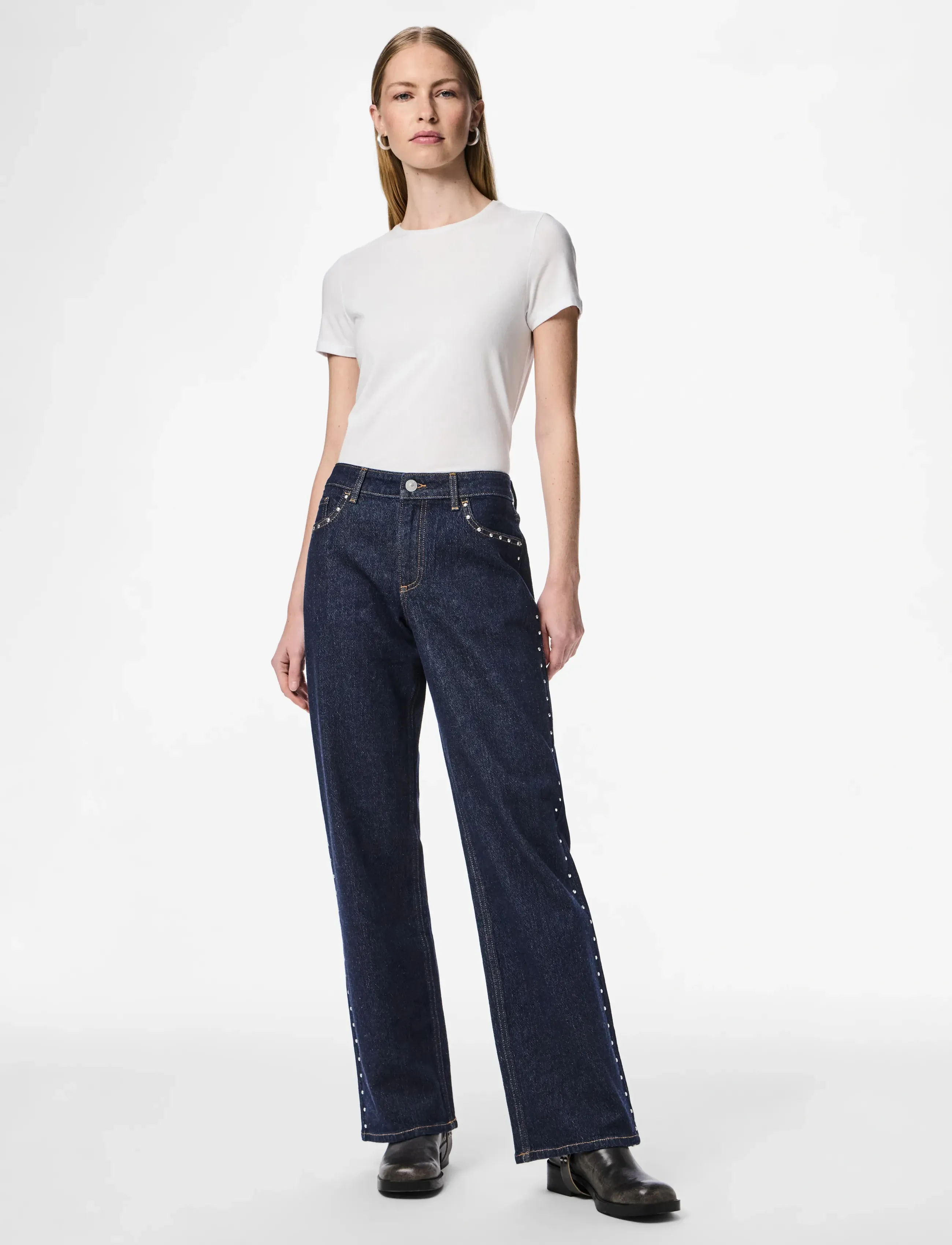 Pieces PCKARLA MW WIDE JEANS D2D FSY PP - Transitional Layering - DARK BLUE DENIM / navy