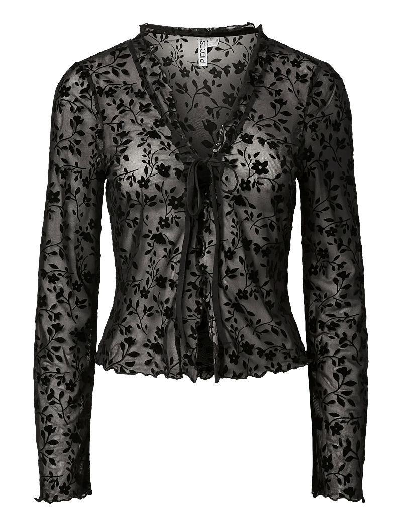 Pieces - PCISLIE LS TIE TOP JSR FSY PP - cardigans - black - 0