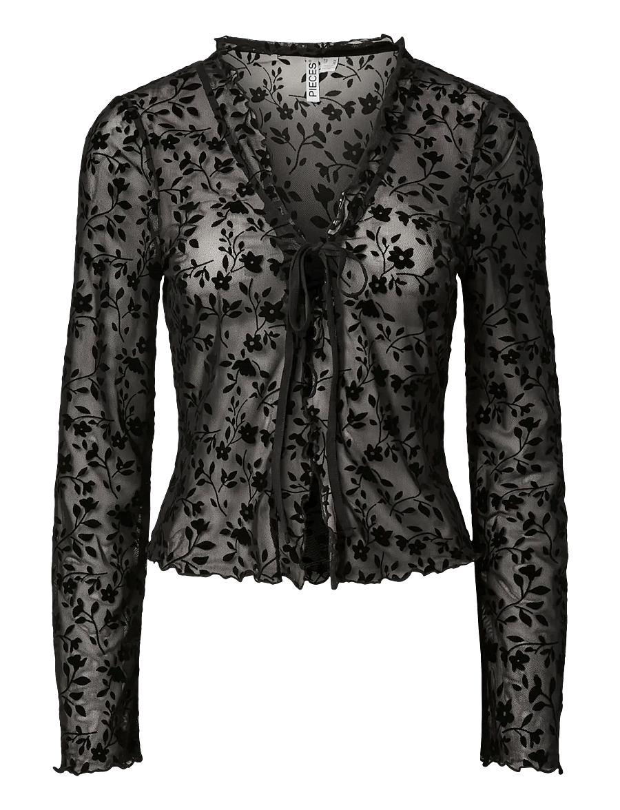 Pieces - PCISLIE LS TIE TOP JSR FSY PP - cardigans - black - 0