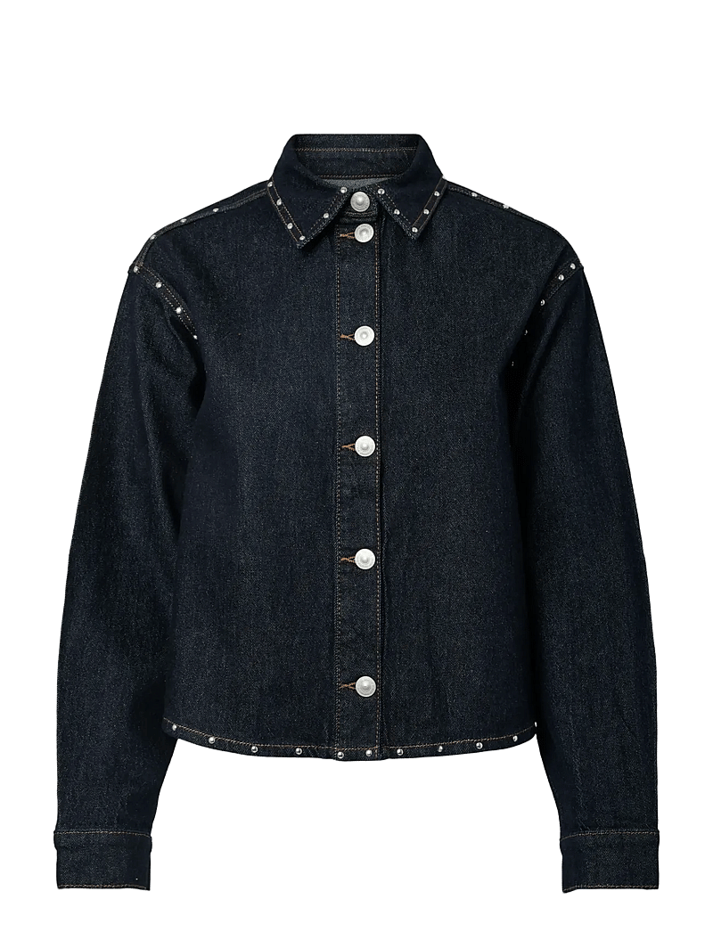 Pieces - PCKARLA LS DENIM SHIRT D2D FSY PP - forårsjakker - dark blue denim - 1