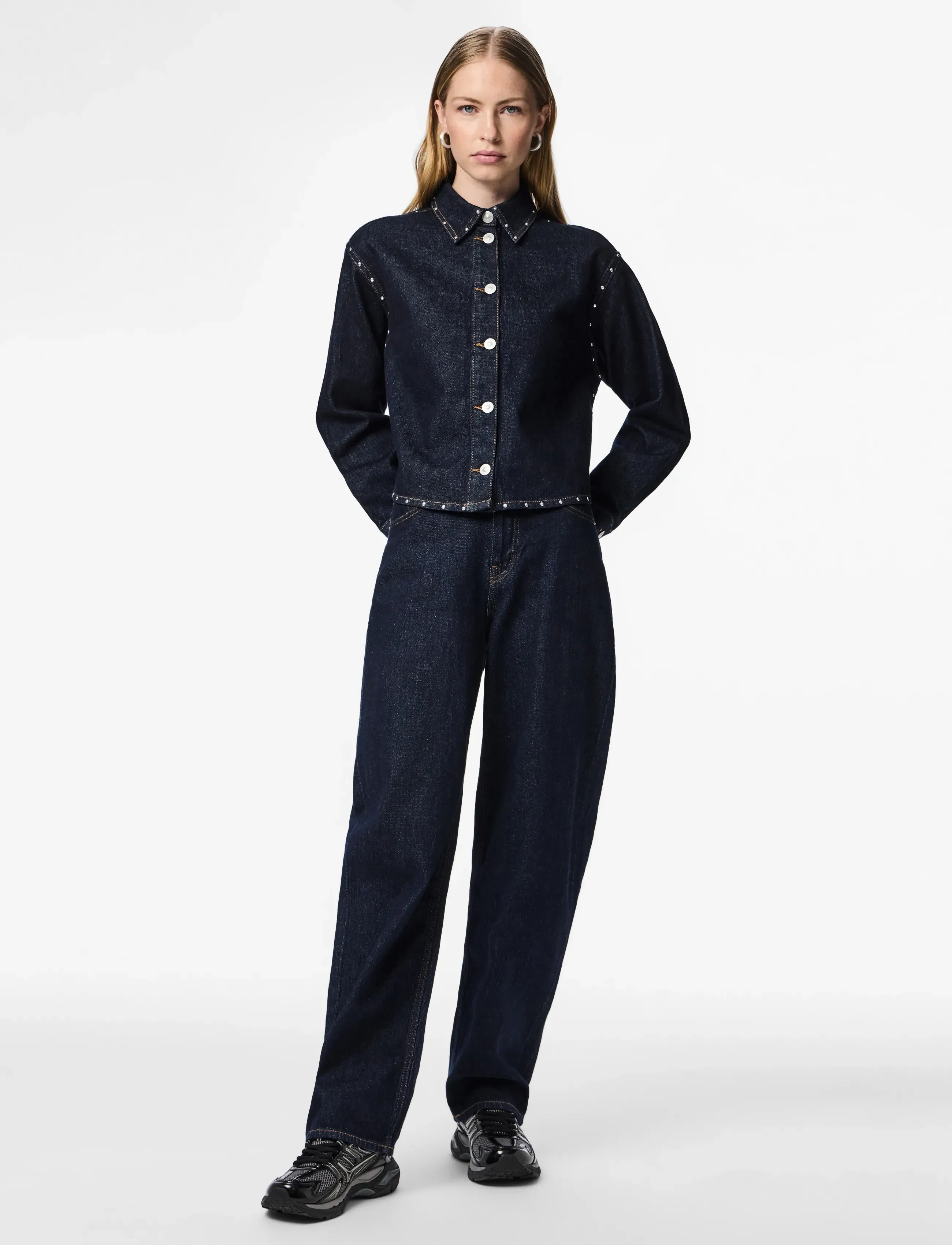 Pieces PCKARLA LS DENIM SHIRT D2D FSY PP - Transitional Layering - DARK BLUE DENIM / navy