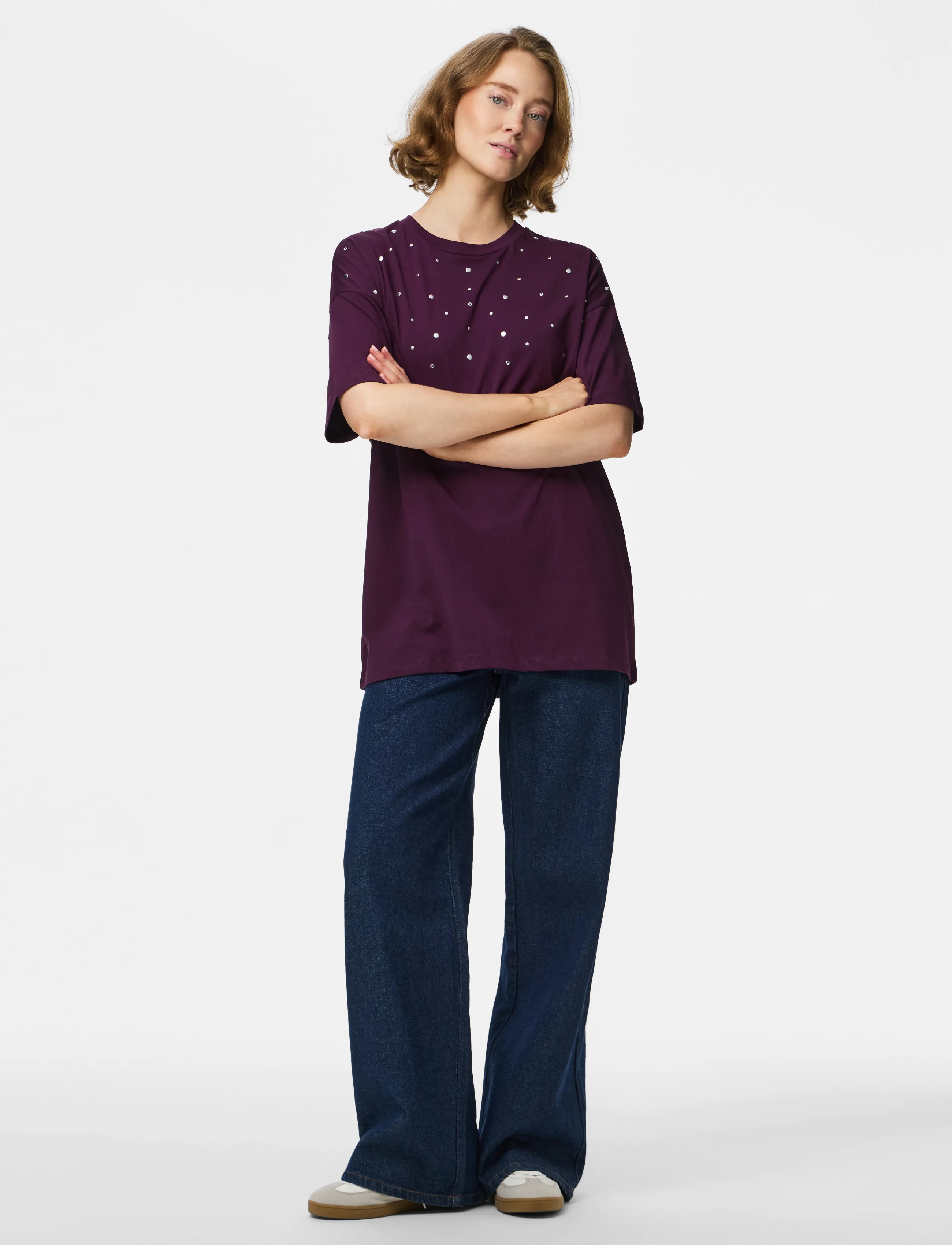 Pieces - PCSKYLAR SS OS DETAIL TEE FSY PP BC - t-shirts - dark purple - 4