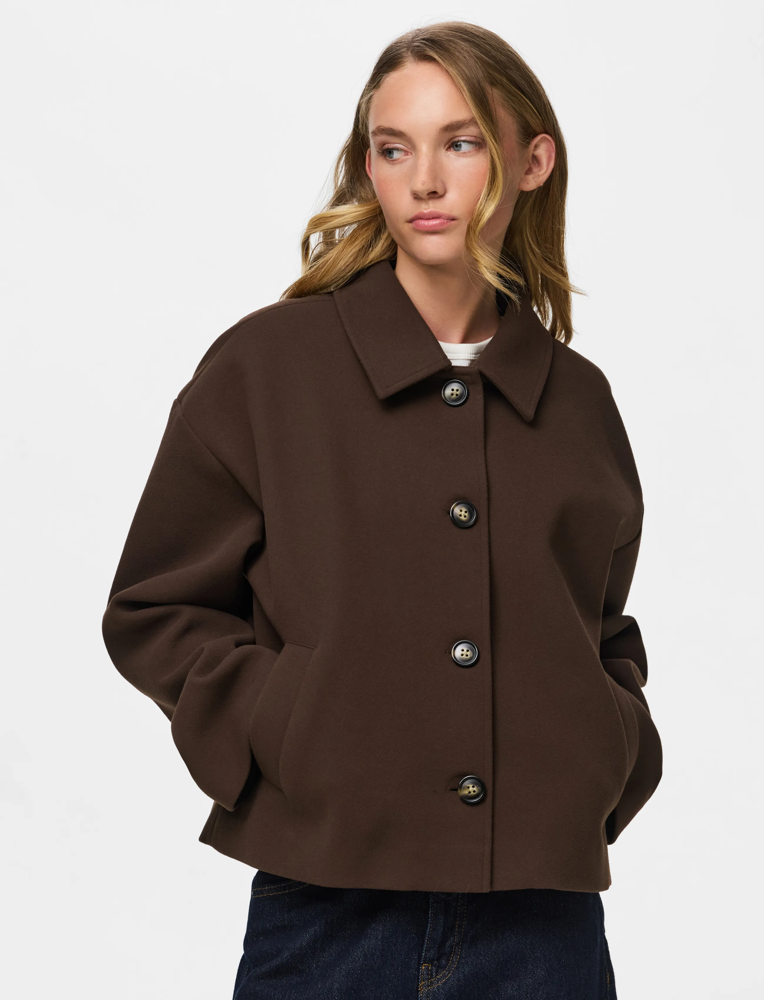 Pieces PCAYA SHORT COAT NOOS BC - Inspiration - HOT FUDGE / brown