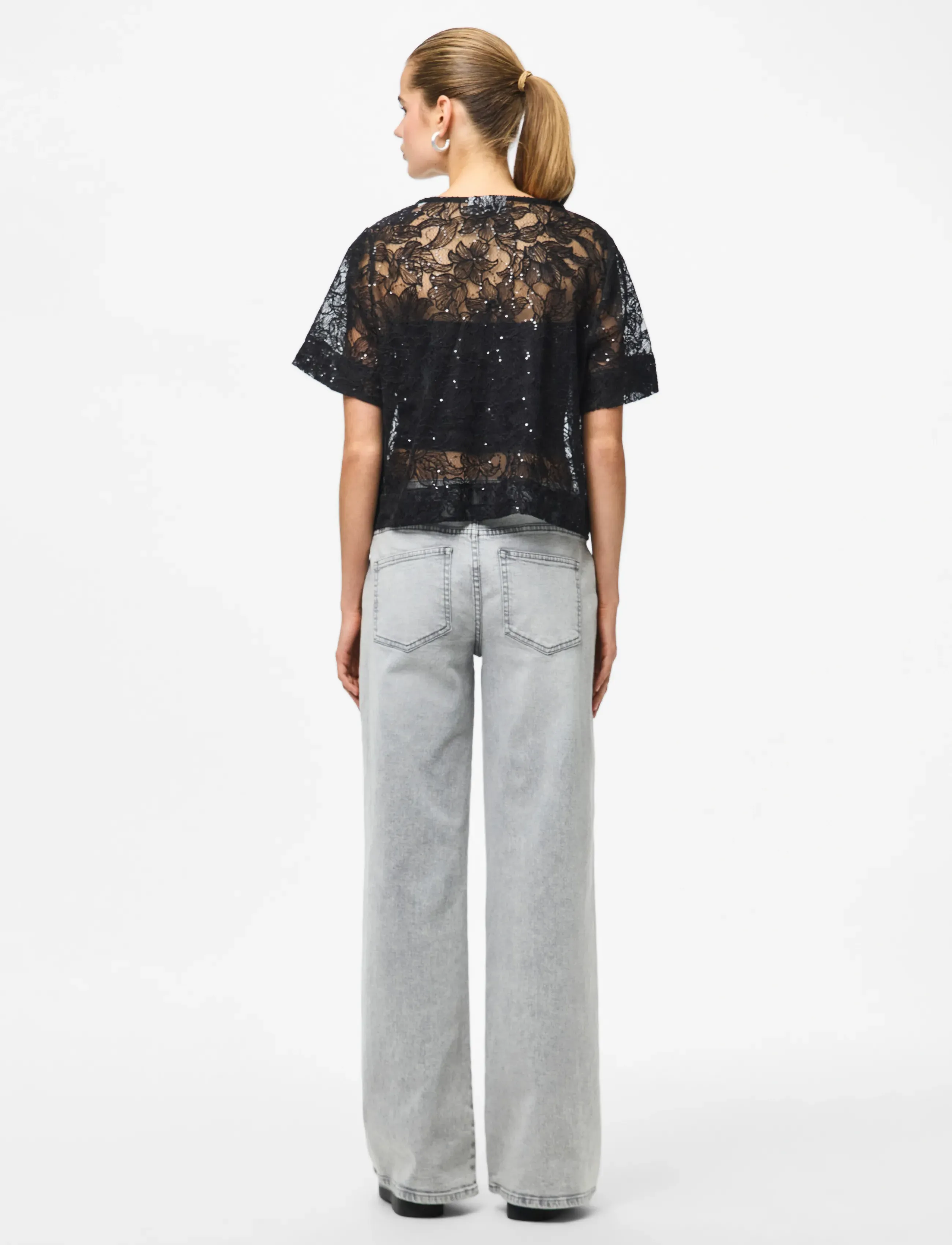 Pieces - PCLOUISE 2/4 V-NECK TIE TOP WVN D2D - lühikeste varrukatega pluusid - black - 3