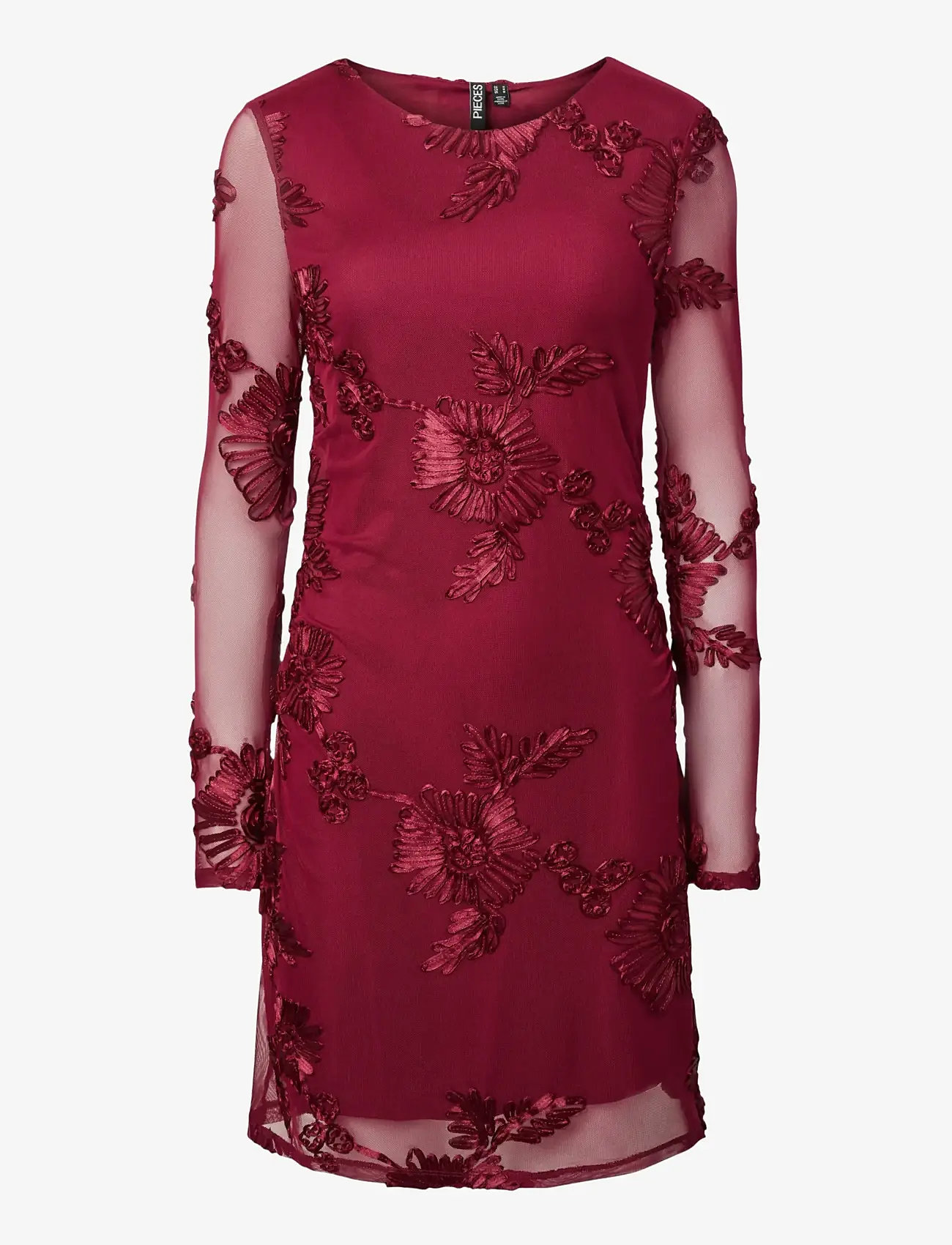 Pieces - PCOFFIA LS O-NECK SHORT DRESS JRS D2D - spitzenkleider - beet red - 1