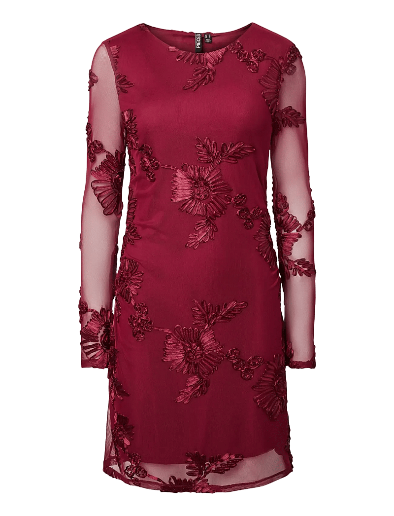 Pieces - PCOFFIA LS O-NECK SHORT DRESS JRS D2D - spitzenkleider - beet red - 1