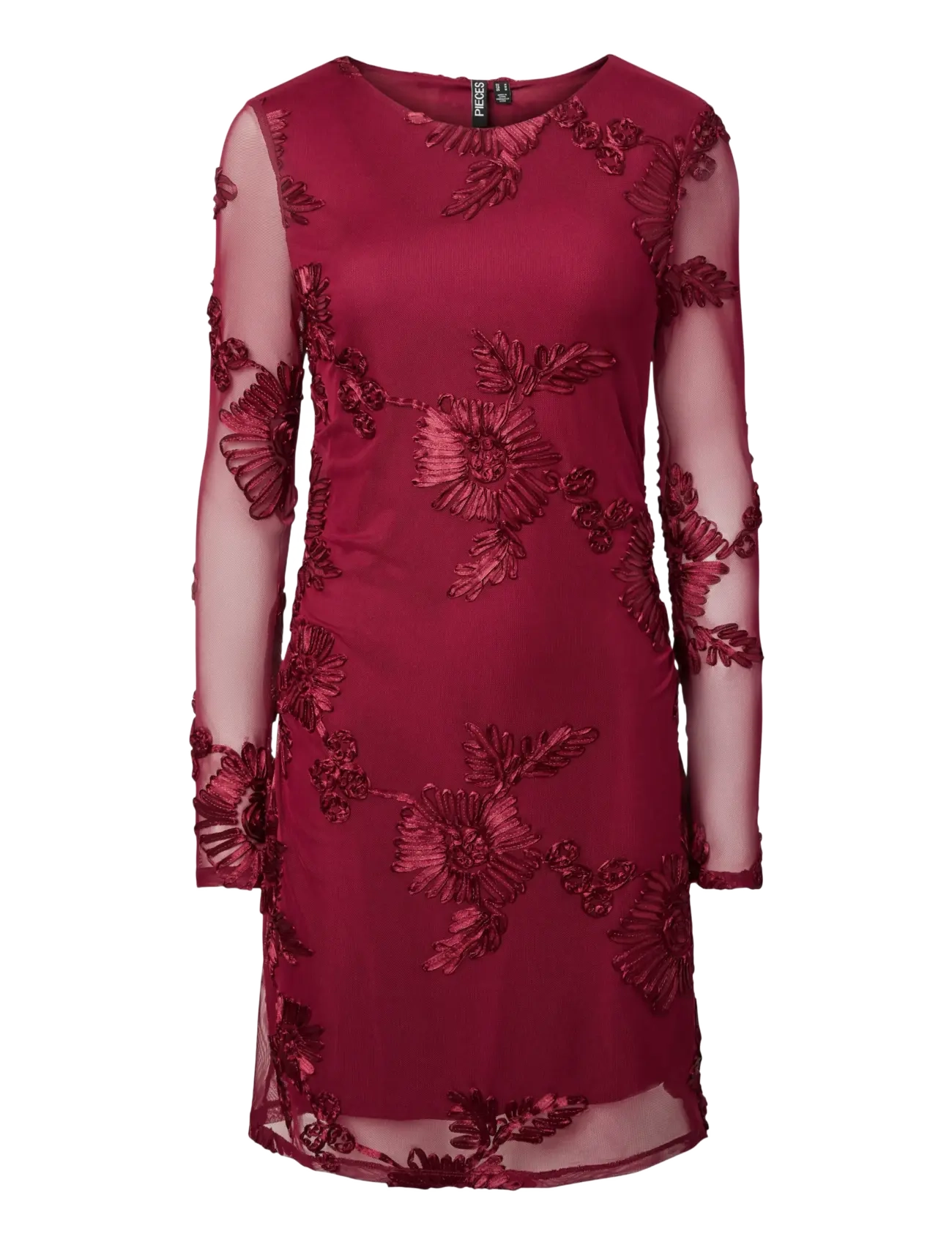 Pieces PCOFFIA LS O-NECK SHORT DRESS JRS D2D - Klänningar - BEET RED / burgundy