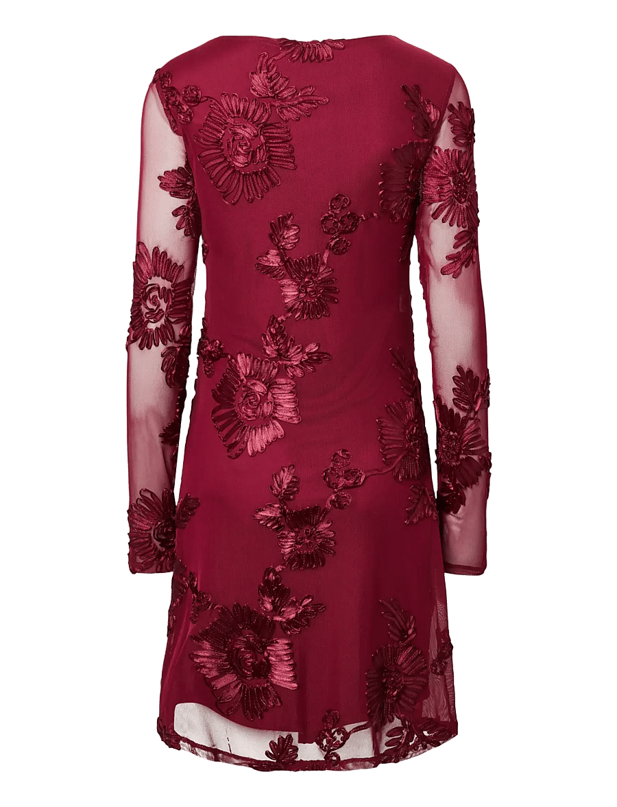 Pieces - PCOFFIA LS O-NECK SHORT DRESS JRS D2D - spitzenkleider - beet red - 2