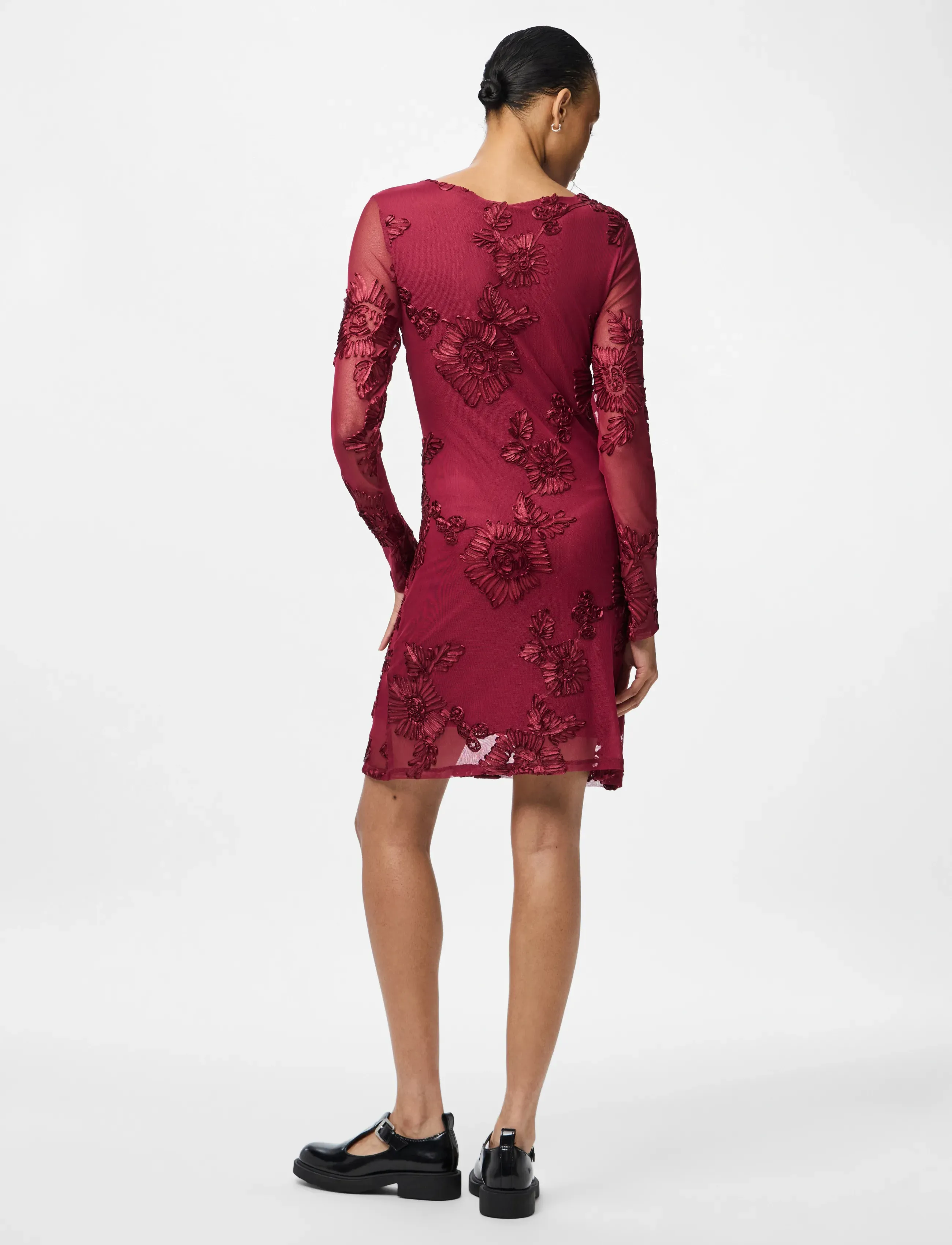 Pieces - PCOFFIA LS O-NECK SHORT DRESS JRS D2D - blondekjoler - beet red - 3