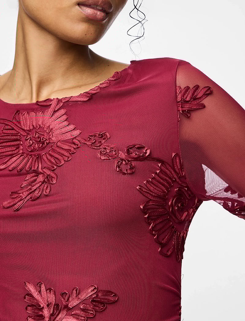 Pieces - PCOFFIA LS O-NECK SHORT DRESS JRS D2D - spitzenkleider - beet red - 5