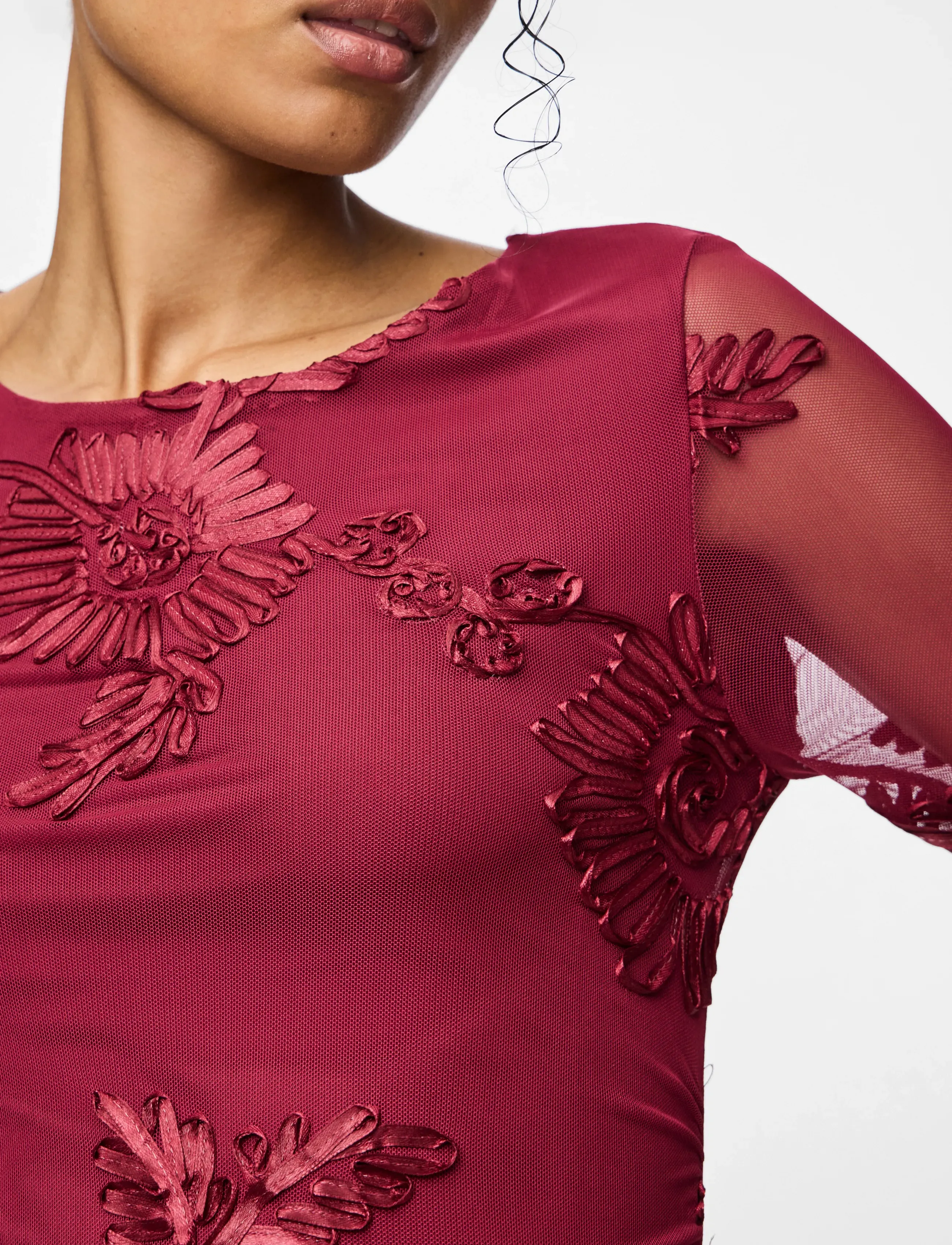 Pieces - PCOFFIA LS O-NECK SHORT DRESS JRS D2D - blondekjoler - beet red - 5