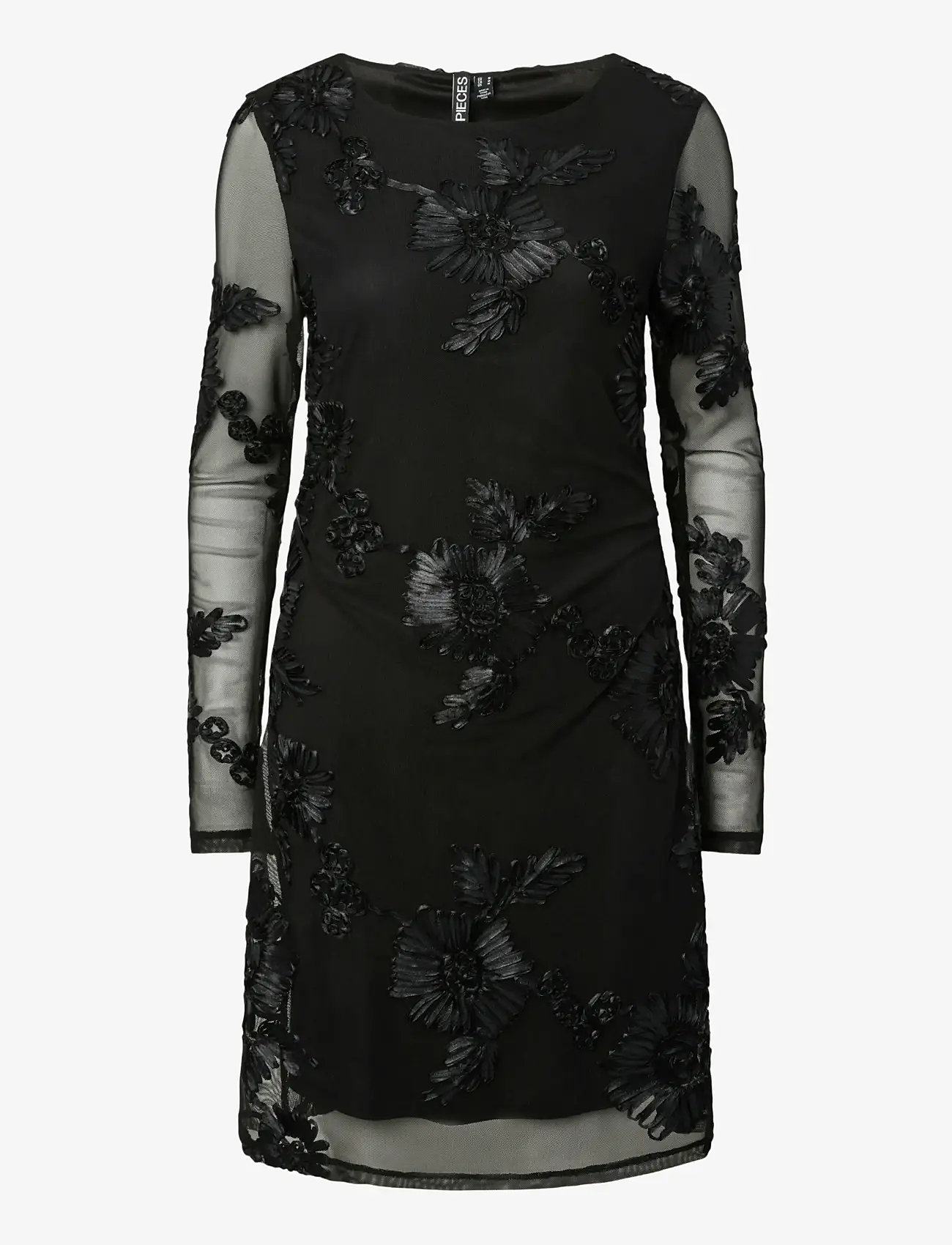 Pieces - PCOFFIA LS O-NECK SHORT DRESS JRS D2D - spitzenkleider - black - 1