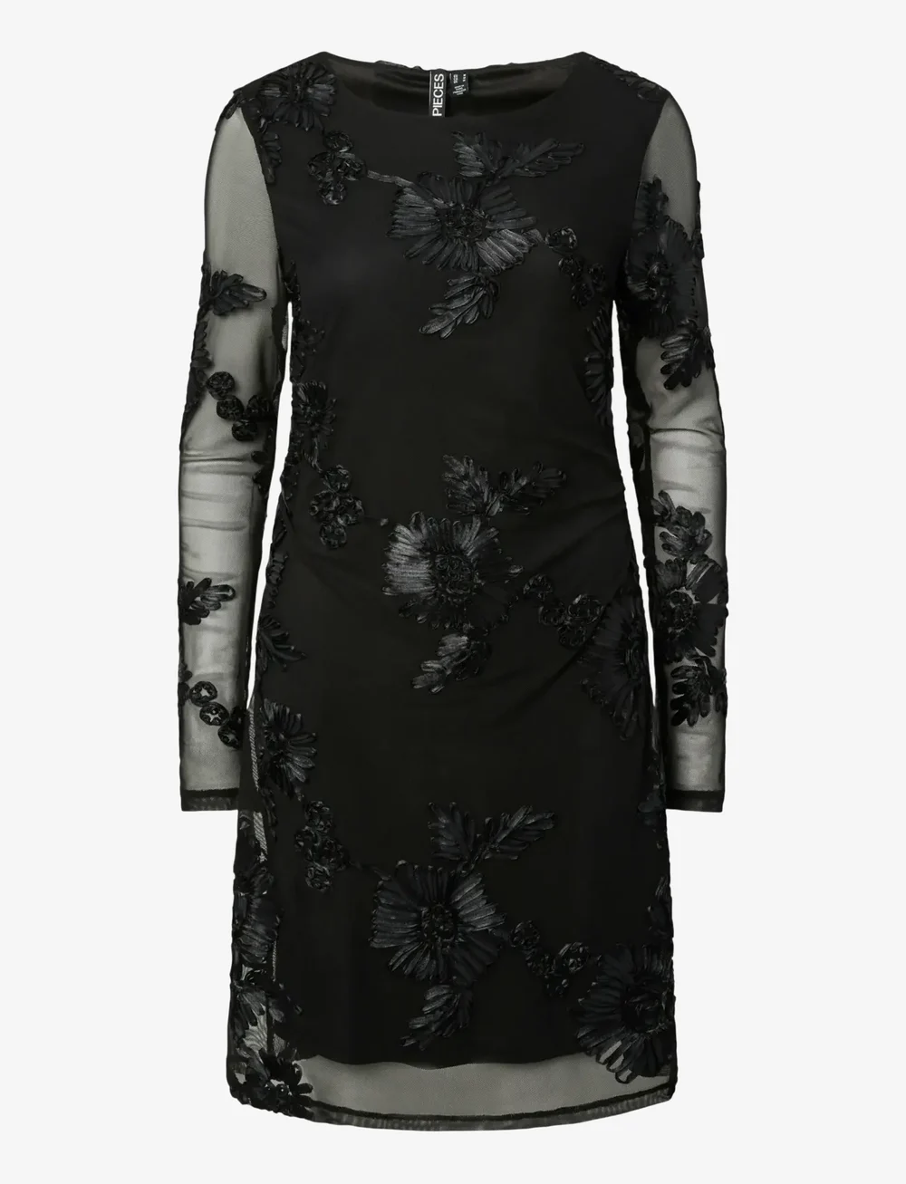 Pieces - PCOFFIA LS O-NECK SHORT DRESS JRS D2D - spitzenkleider - black - 1