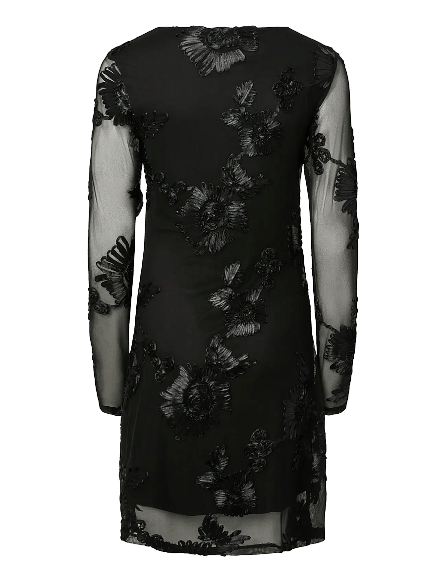 Pieces - PCOFFIA LS O-NECK SHORT DRESS JRS D2D - spitzenkleider - black - 2