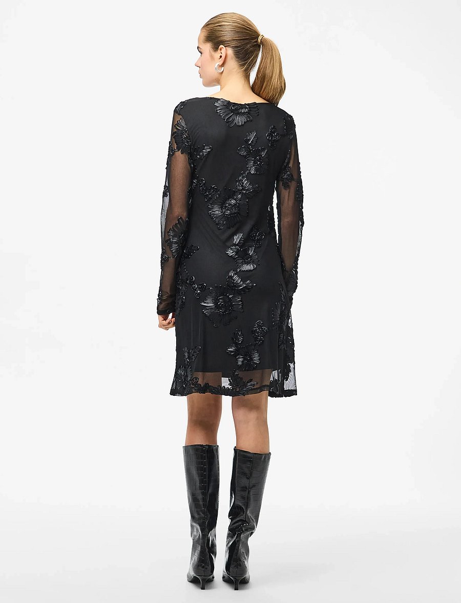 Pieces - PCOFFIA LS O-NECK SHORT DRESS JRS D2D - spitzenkleider - black - 3