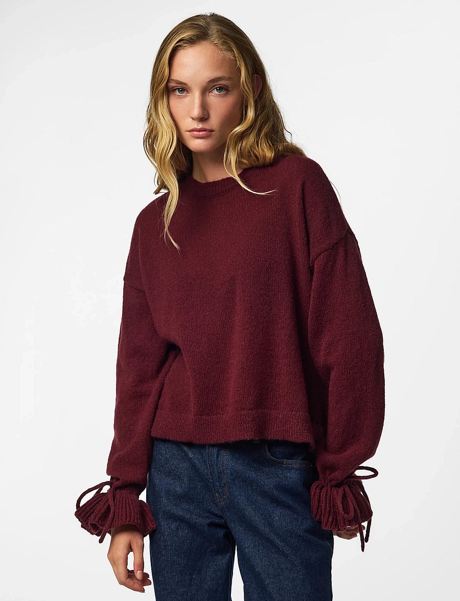 Pieces - PCFIE LS O-NECK TIE KNIT PWP BC - pullover - winetasting - 0