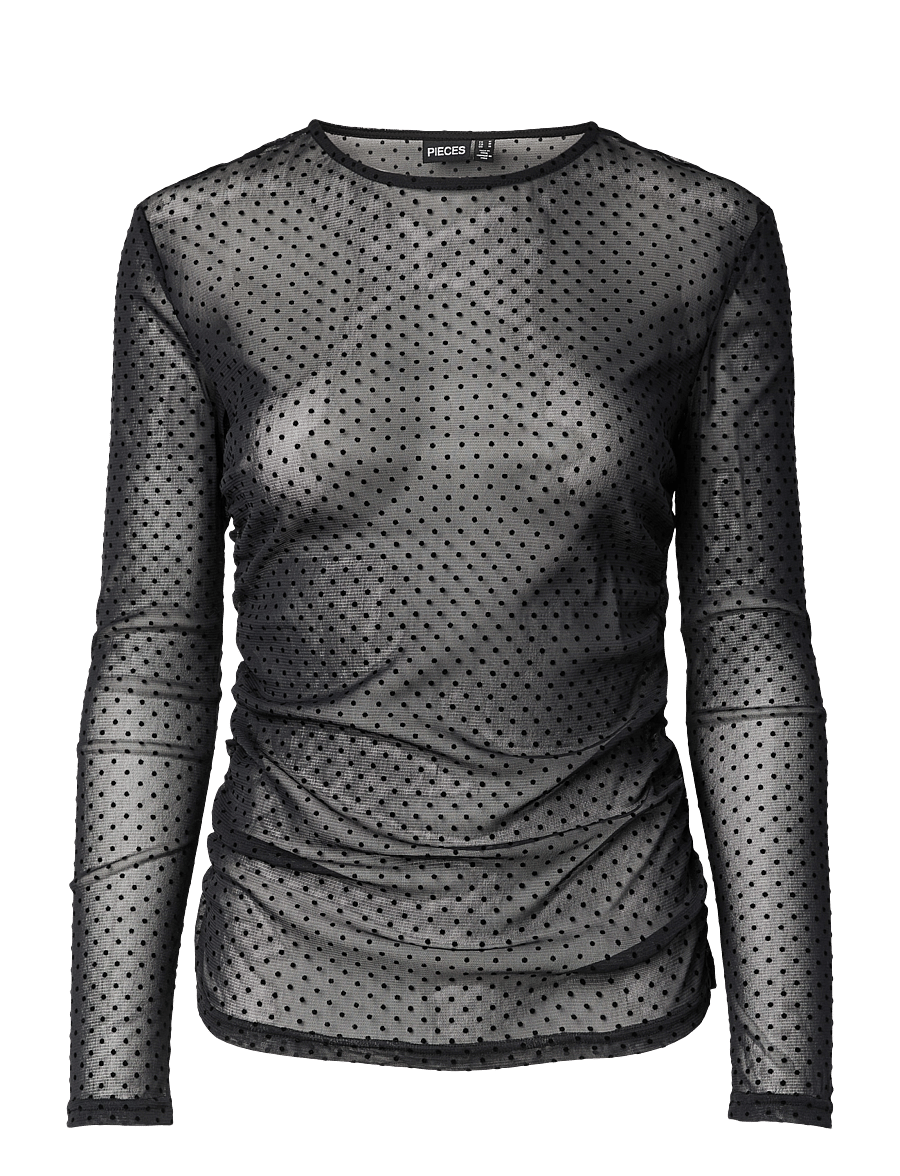Pieces - PCBOBO LS MESH ROUCHING TOP JRS NOOS - långärmade toppar - black - 1