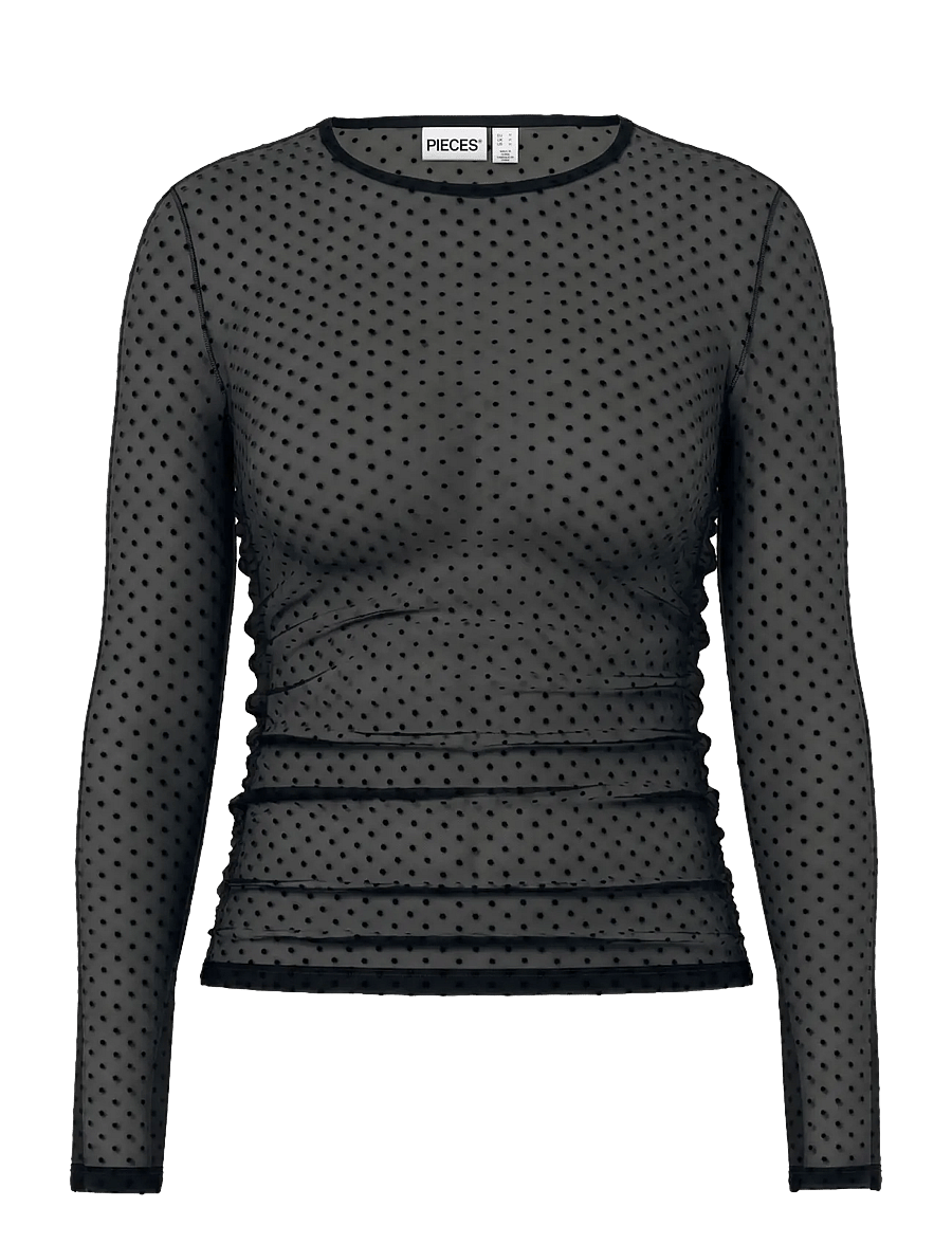 Pieces - PCBOBO LS MESH ROUCHING TOP JRS NOOS - pikkade varrukatega topid - black - 1