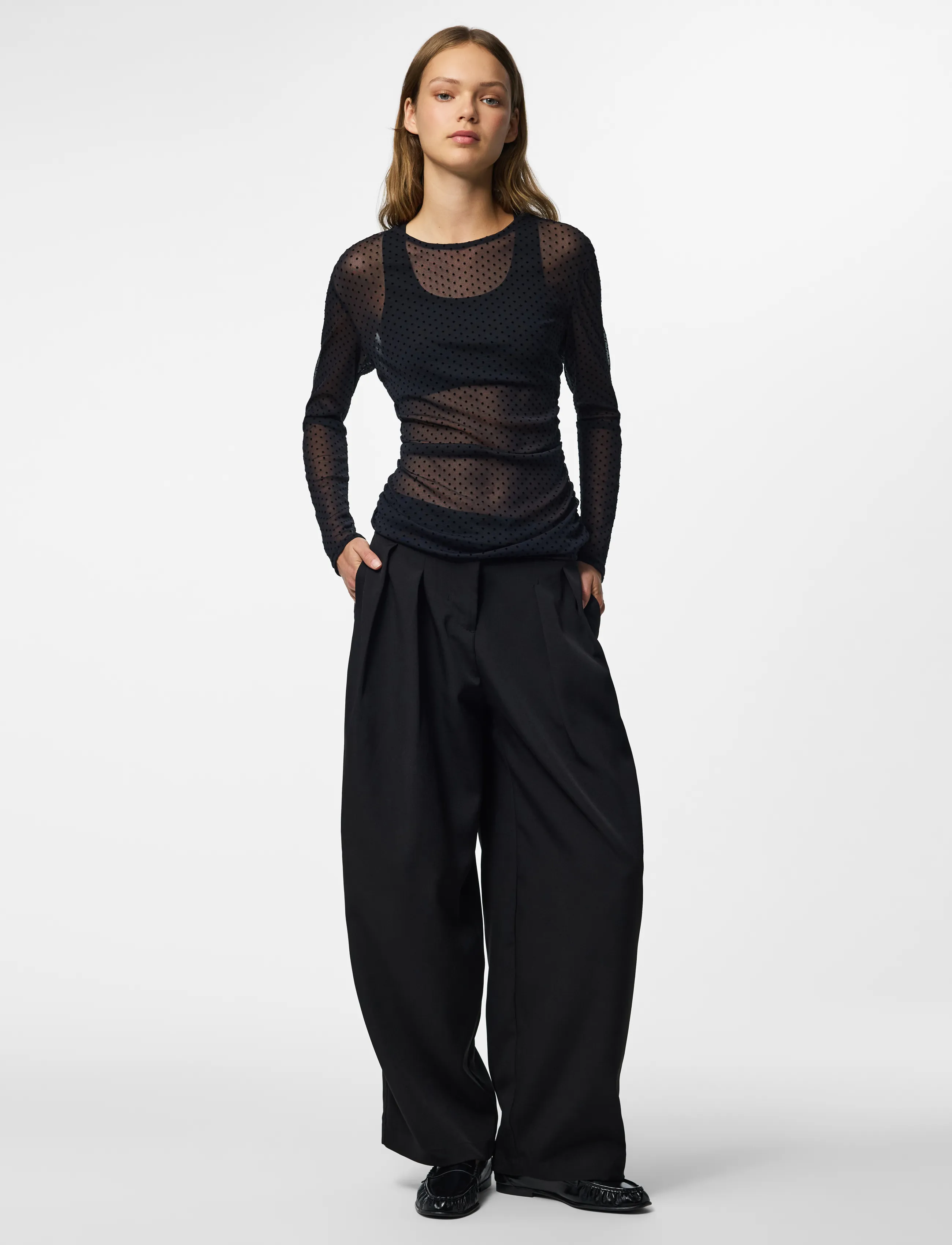 Pieces - PCBOBO LS MESH ROUCHING TOP JRS NOOS - långärmade toppar - black - 4