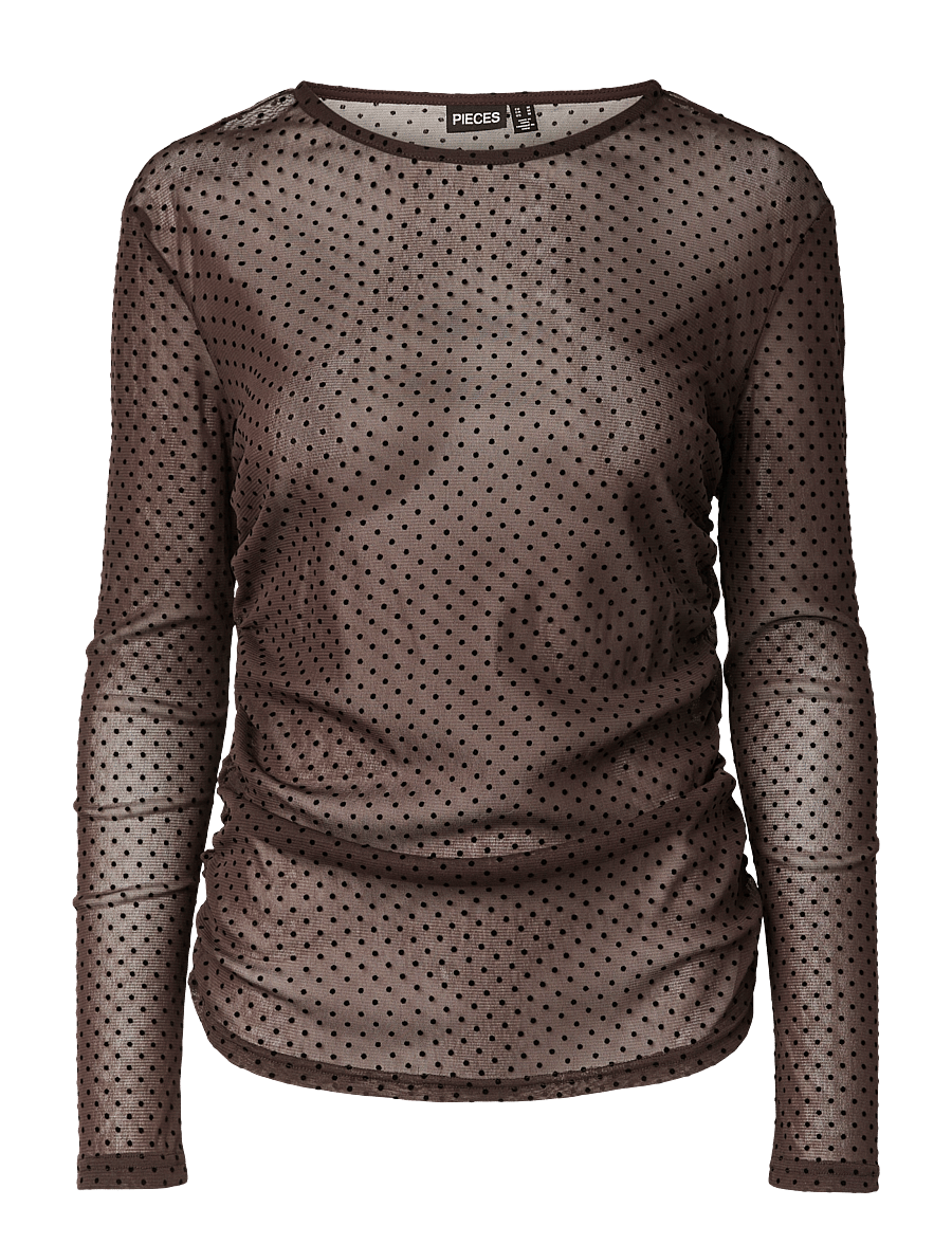 Pieces - PCBOBO LS MESH ROUCHING TOP JRS NOOS - långärmade toppar - hot fudge - 1