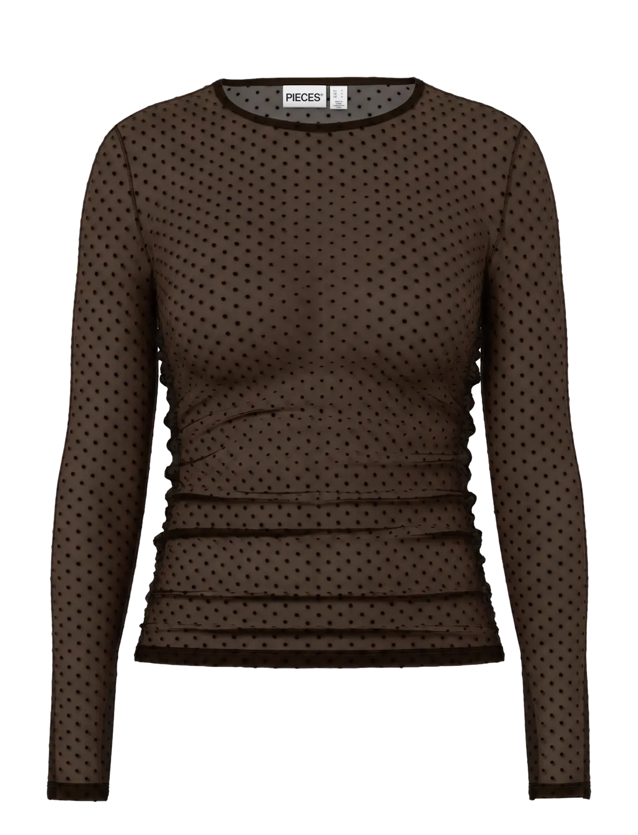 Pieces PCBOBO LS MESH ROUCHING TOP JRS NOOS - Kläder - HOT FUDGE / brown