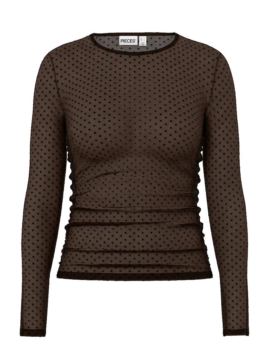 Pieces - PCBOBO LS MESH ROUCHING TOP JRS NOOS - långärmade toppar - hot fudge - 1