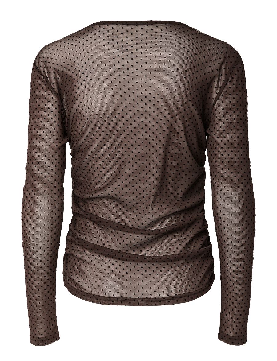 Pieces - PCBOBO LS MESH ROUCHING TOP JRS NOOS - långärmade toppar - hot fudge - 2