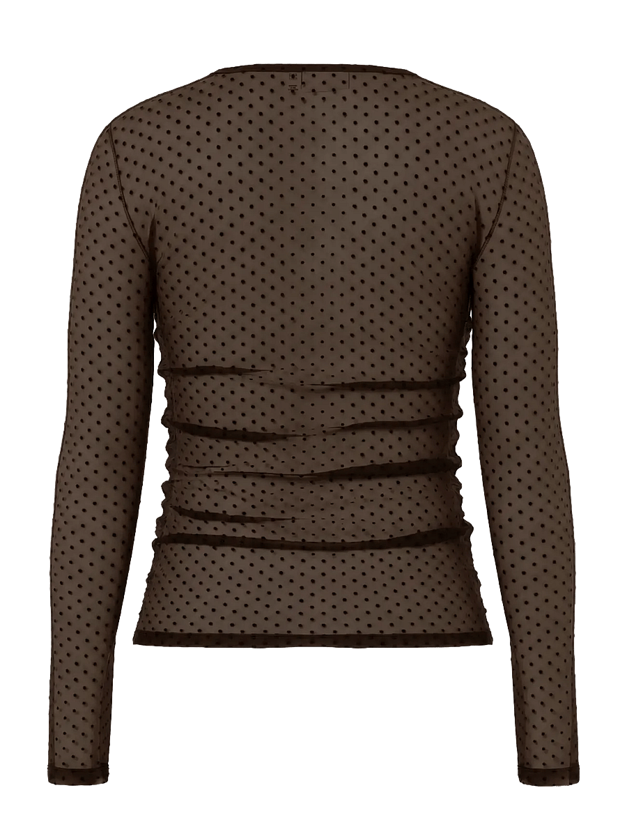 Pieces - PCBOBO LS MESH ROUCHING TOP JRS NOOS - långärmade toppar - hot fudge - 2