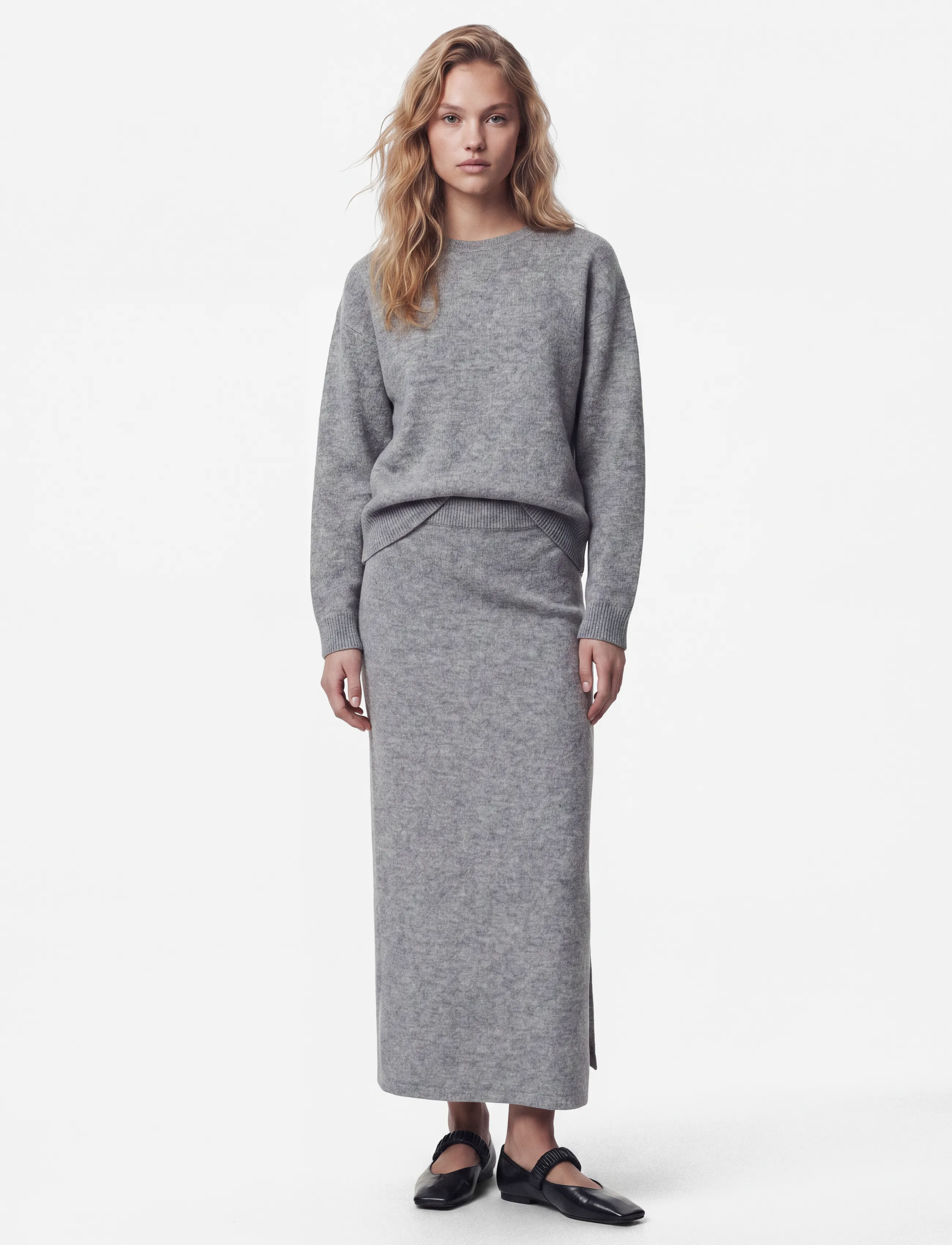 Pieces - PCSALLY MW ANKLE SKIRT KNT CP BC - medium grey melange - 4