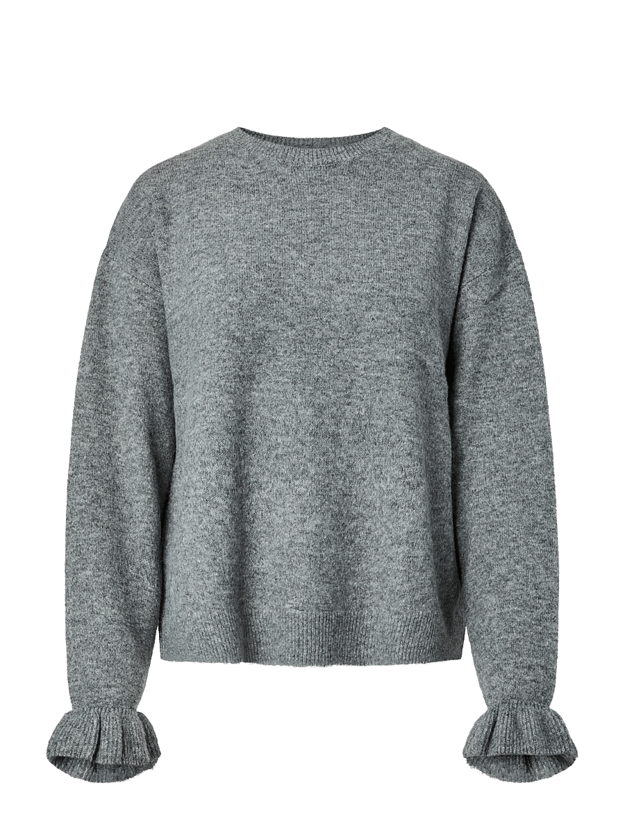 Pieces - PCSALLY LS FRILL CUFF KNIT NOOS BC - stickade tröjor - medium grey melange - 0