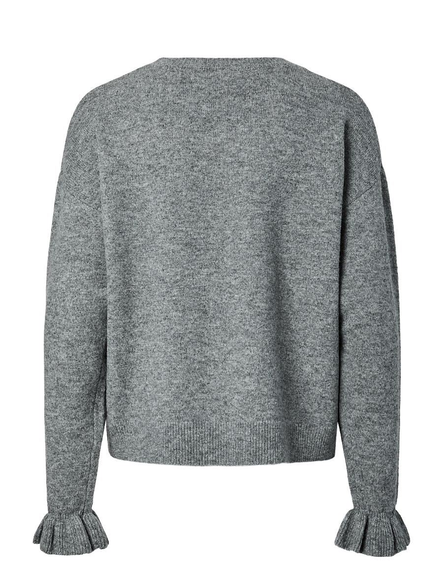 Pieces - PCSALLY LS FRILL CUFF KNIT NOOS BC - stickade tröjor - medium grey melange - 1