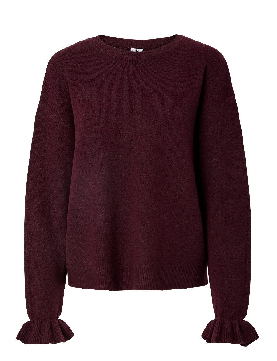 Pieces - PCSALLY LS FRILL CUFF KNIT NOOS BC - stickade tröjor - winetasting - 1