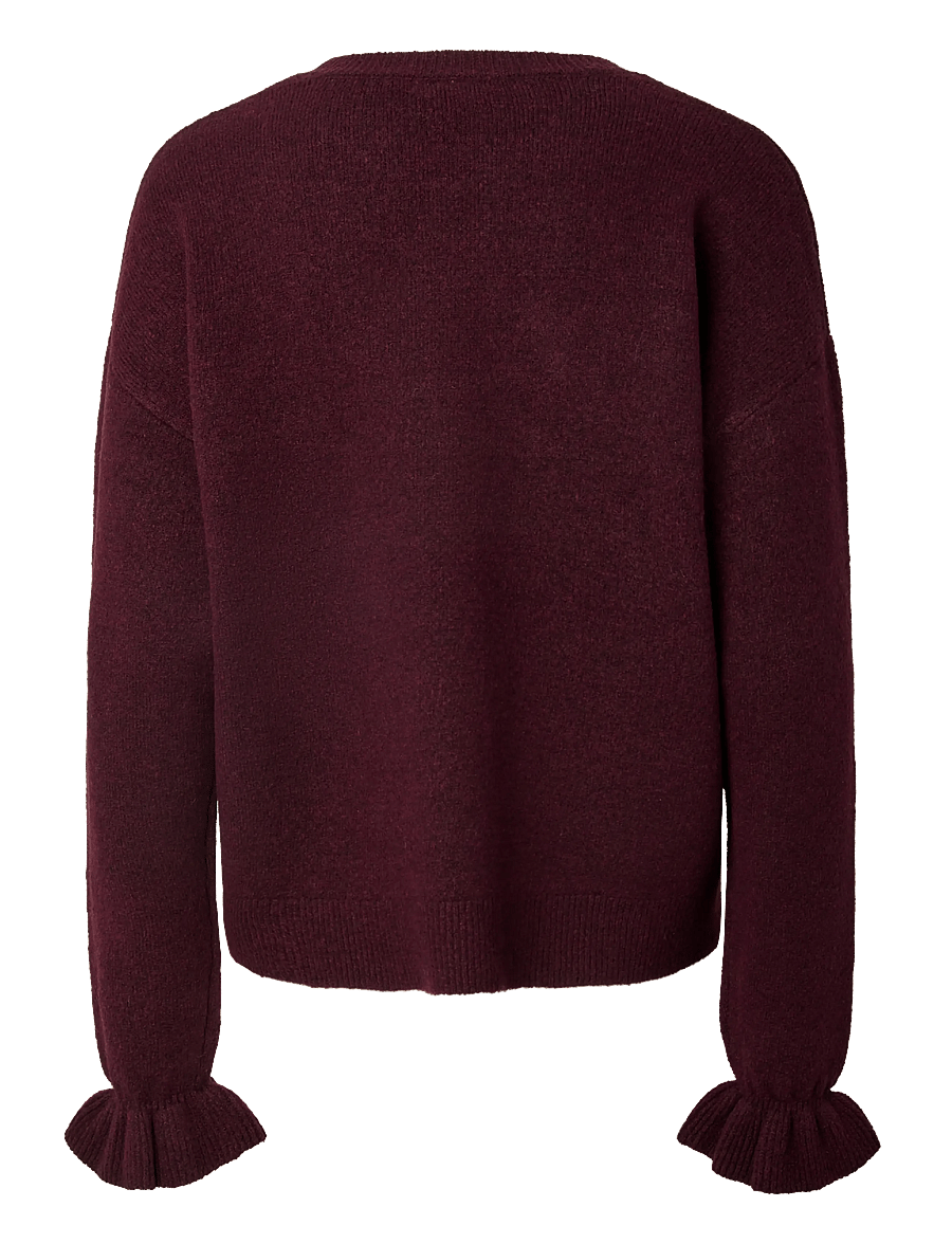 Pieces - PCSALLY LS FRILL CUFF KNIT NOOS BC - stickade tröjor - winetasting - 2