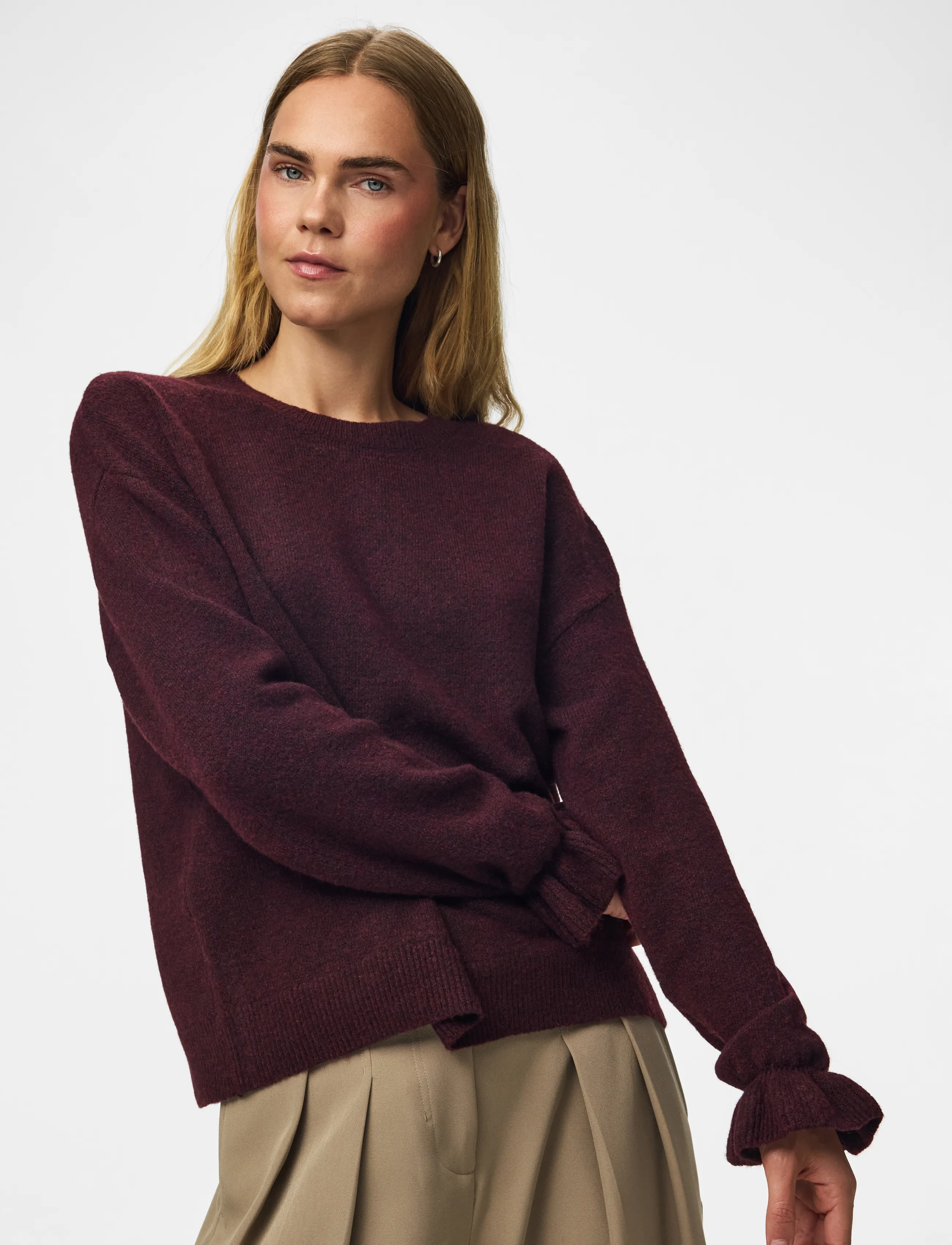 Pieces PCSALLY LS FRILL CUFF KNIT NOOS BC - Pieces - WINETASTING / burgundy