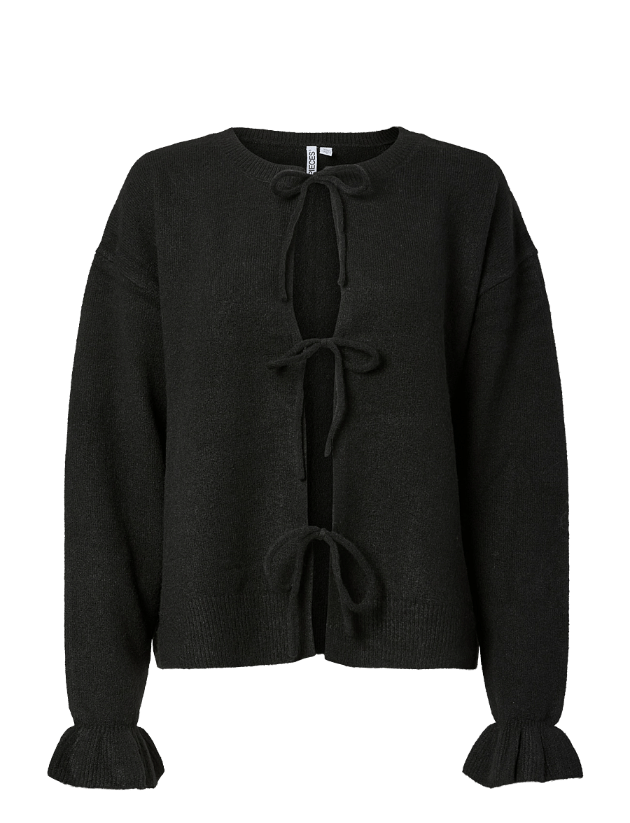 Pieces - PCSALLY REV FRILL CARDIGAN KNIT NOOS BC - strickjacken - black - 0