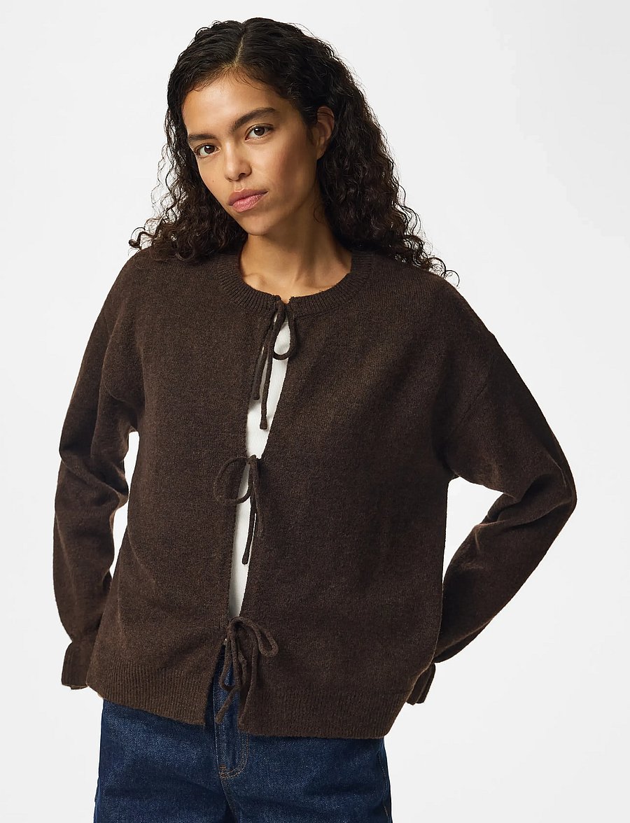 Pieces - PCSALLY REV FRILL CARDIGAN KNIT NOOS BC - strickjacken - hot fudge - 0