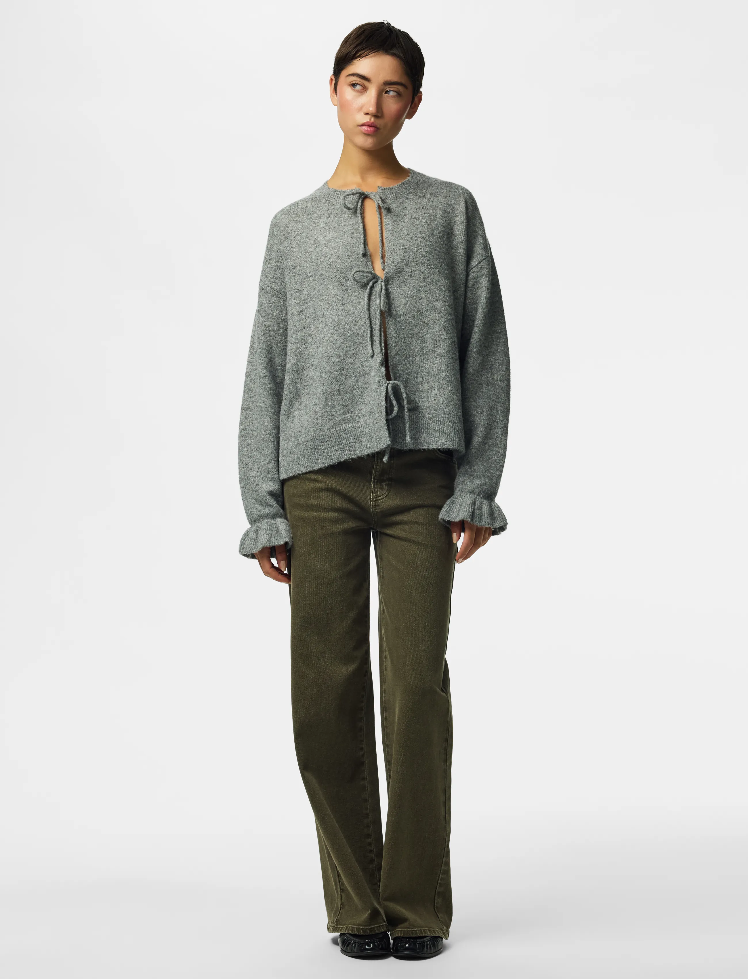 Pieces - PCSALLY REV FRILL CARDIGAN KNIT NOOS BC - kardiganid - medium grey melange - 4