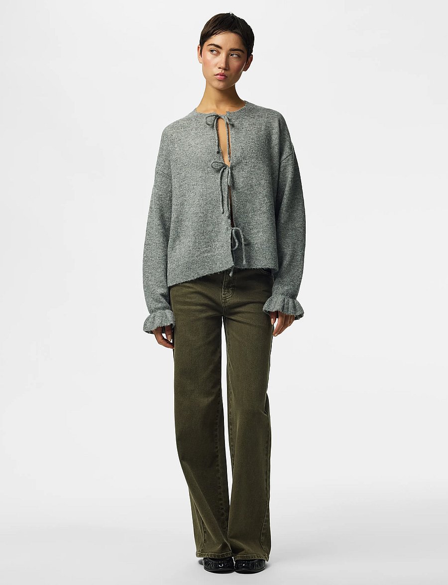 Pieces - PCSALLY REV FRILL CARDIGAN KNIT NOOS BC - kardiganid - medium grey melange - 4