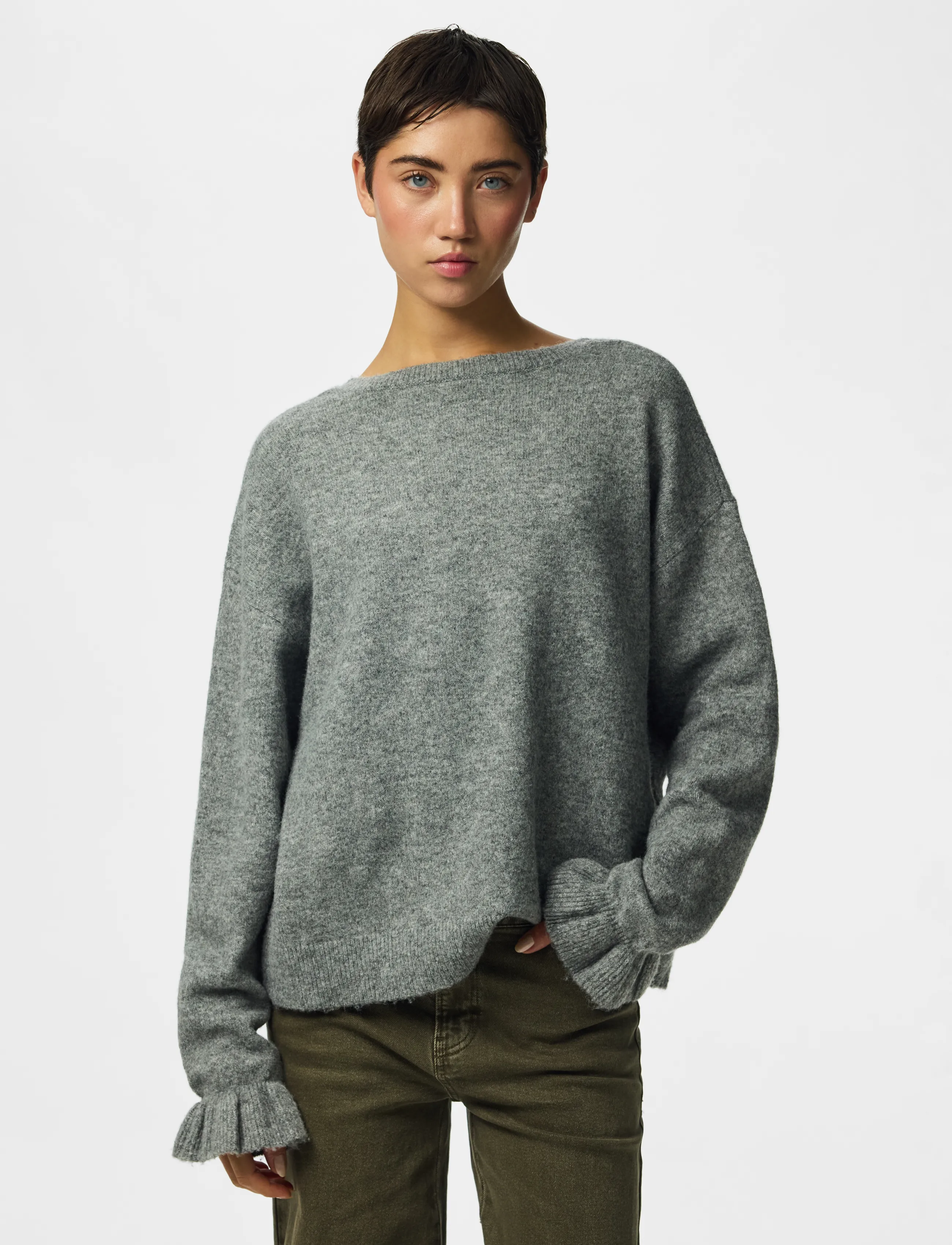 Pieces - PCSALLY REV FRILL CARDIGAN KNIT NOOS BC - kardiganid - medium grey melange - 5