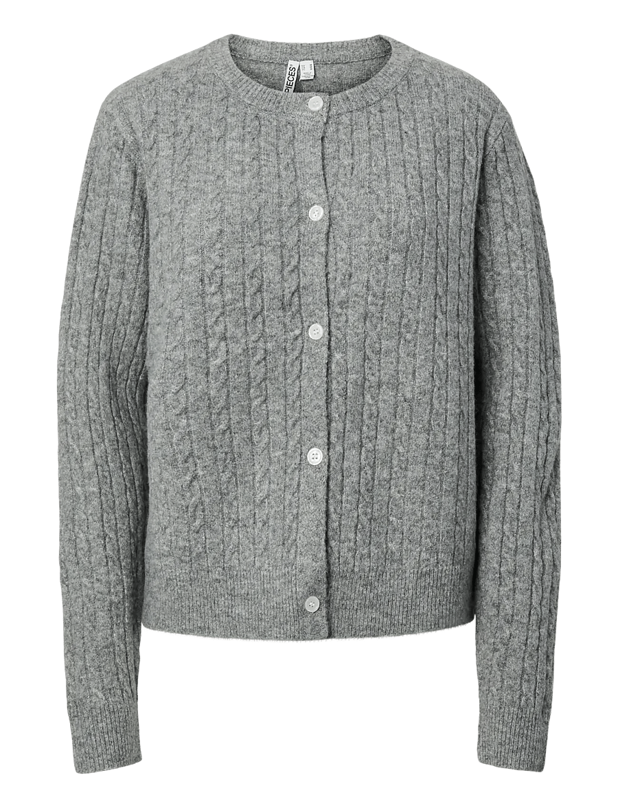Pieces - PCSILLY LS CABLE CARDIGAN KNIT NOOS BC - kardiganid - medium grey melange - 0