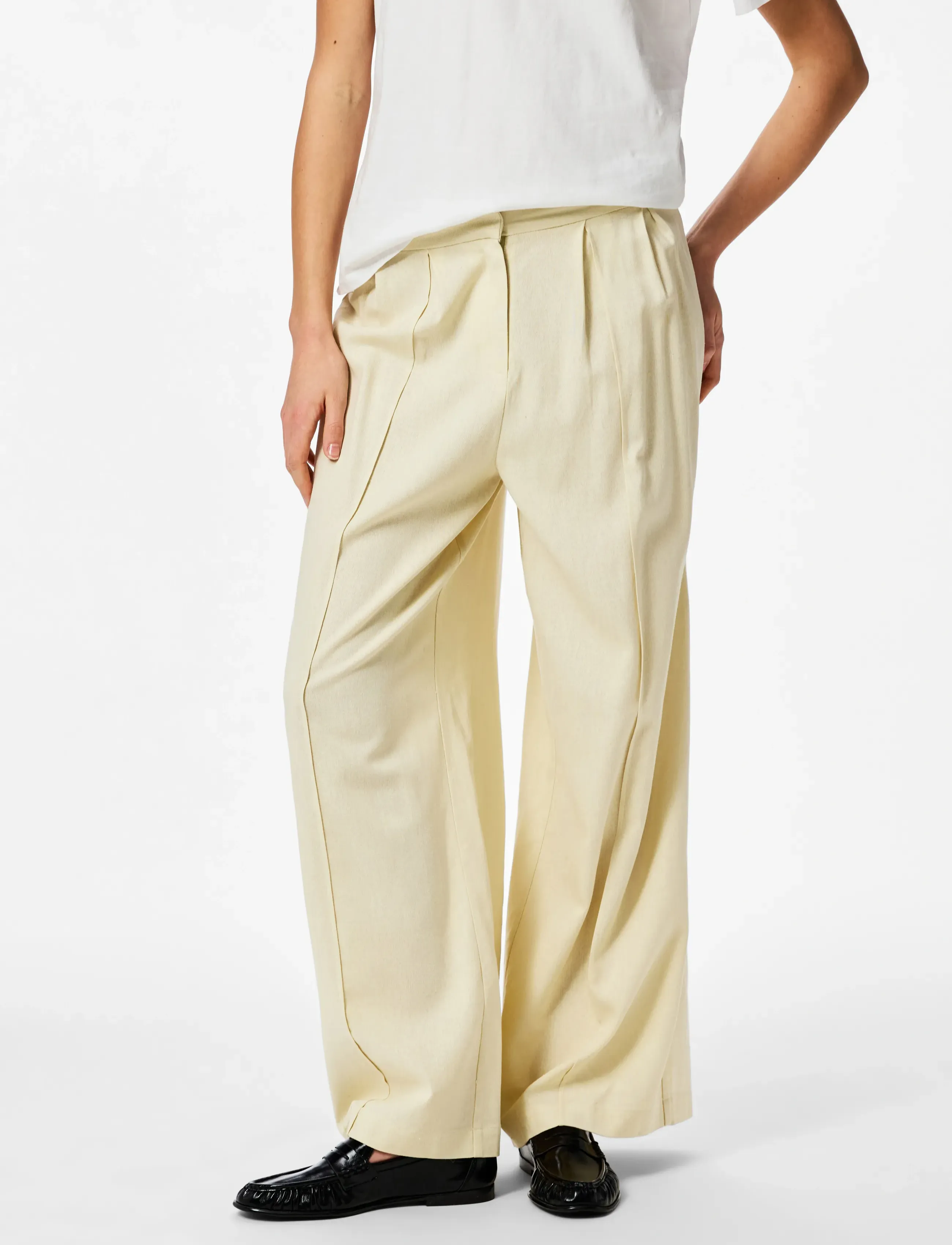 Pieces PCMAJSE MW WIDE PANTS WVN D2D PP - Transitional Layering - BIRCH / beige