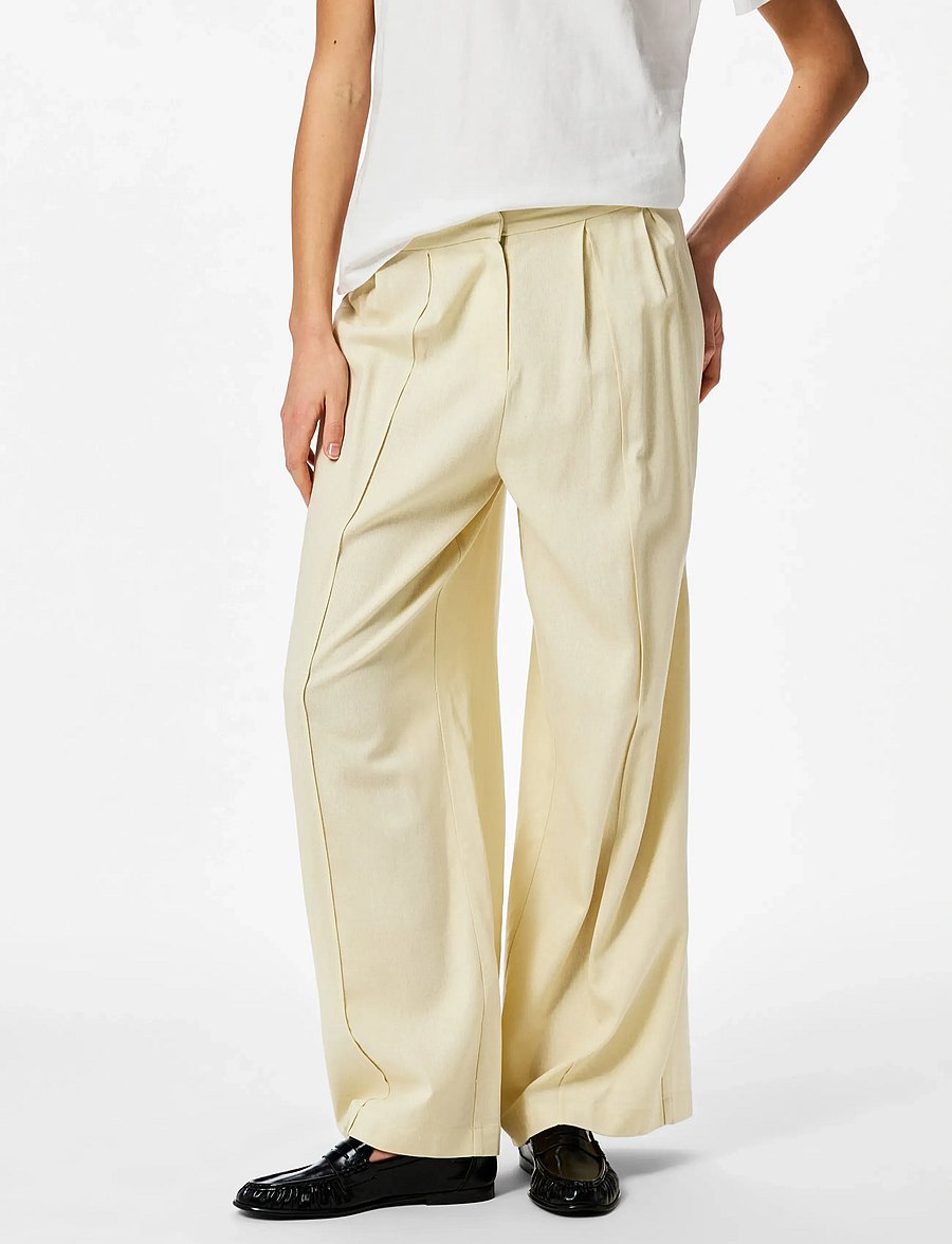 Pieces - PCMAJSE MW WIDE PANTS WVN D2D PP - laia säärega püksid - birch - 0