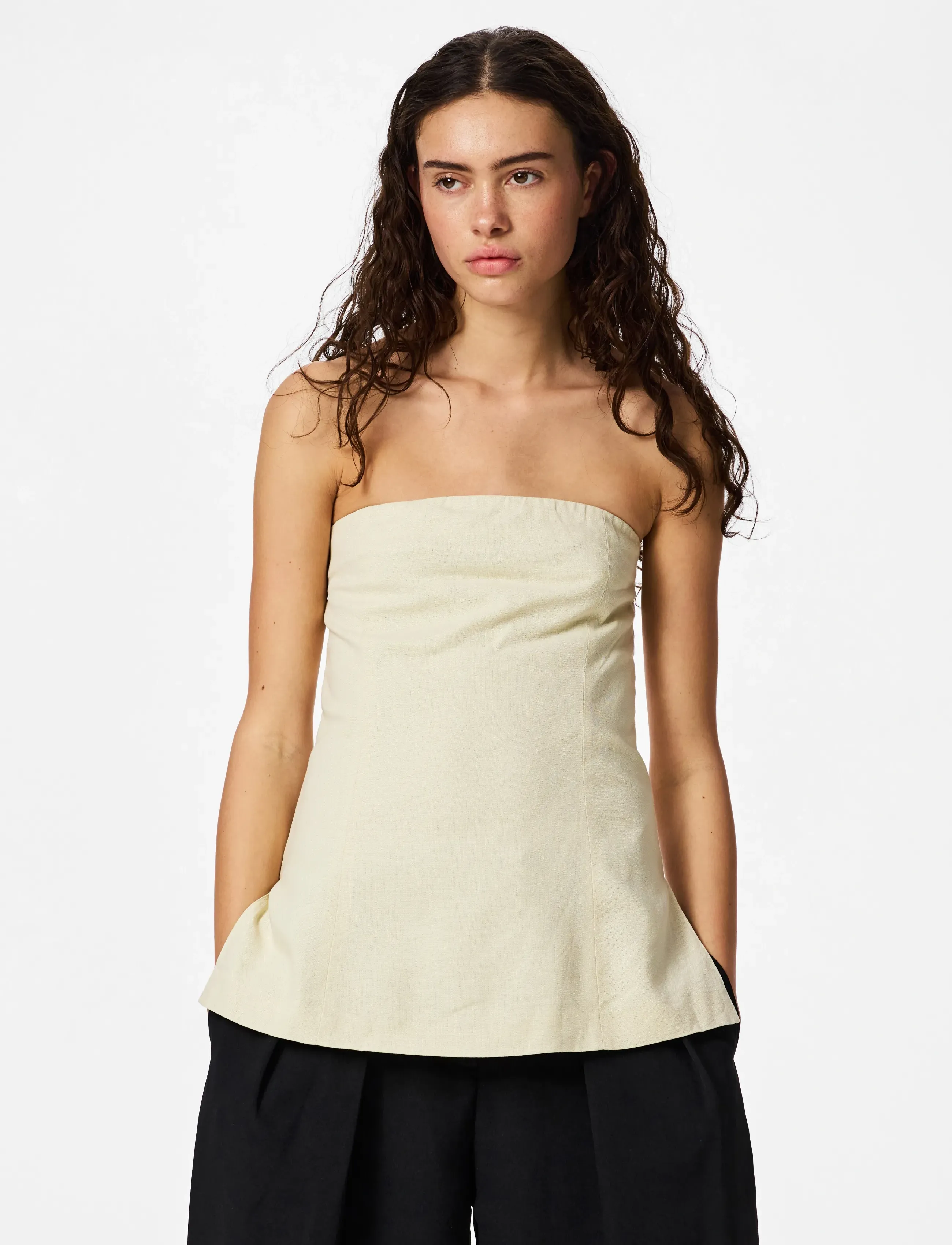 Pieces Pcmajse Fitted Bandeau Top Wvn D2D Pp, M, T-shirts & Oberteile, Beige - Sleeveless, Frauen