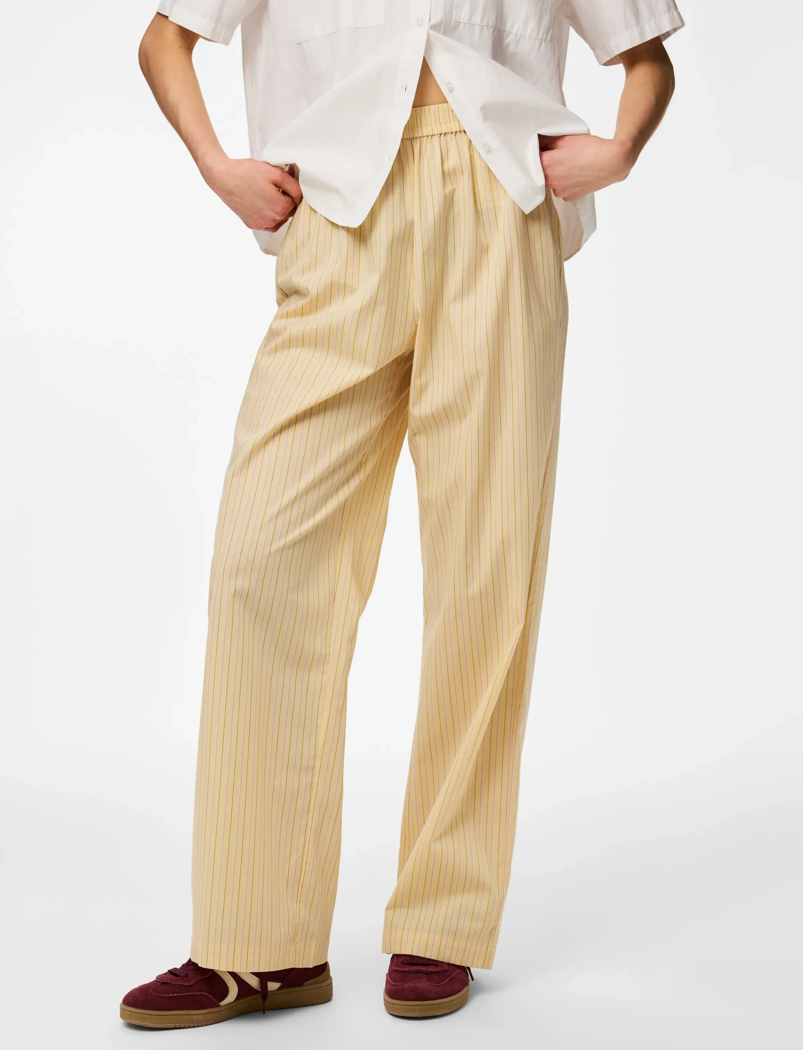 Pieces Pcapril Hw Wide Pants Wvn D2D Pp, XL, Cream, Bukser > Brede Ben, Dame
