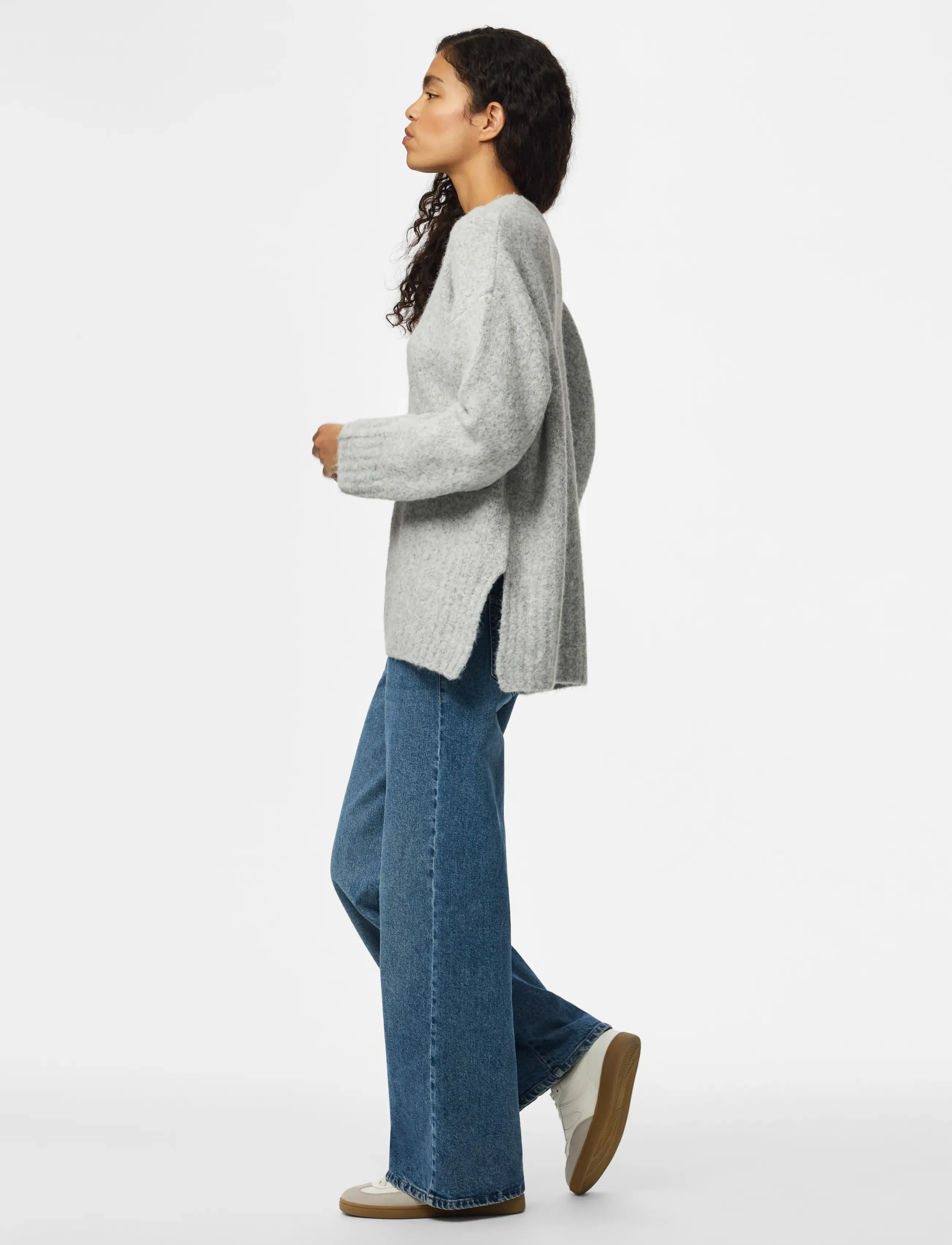 Pieces PCTINA LS O-NECK KNIT NOOS - Fødselsdag - LIGHT GREY MELANGE / grey
