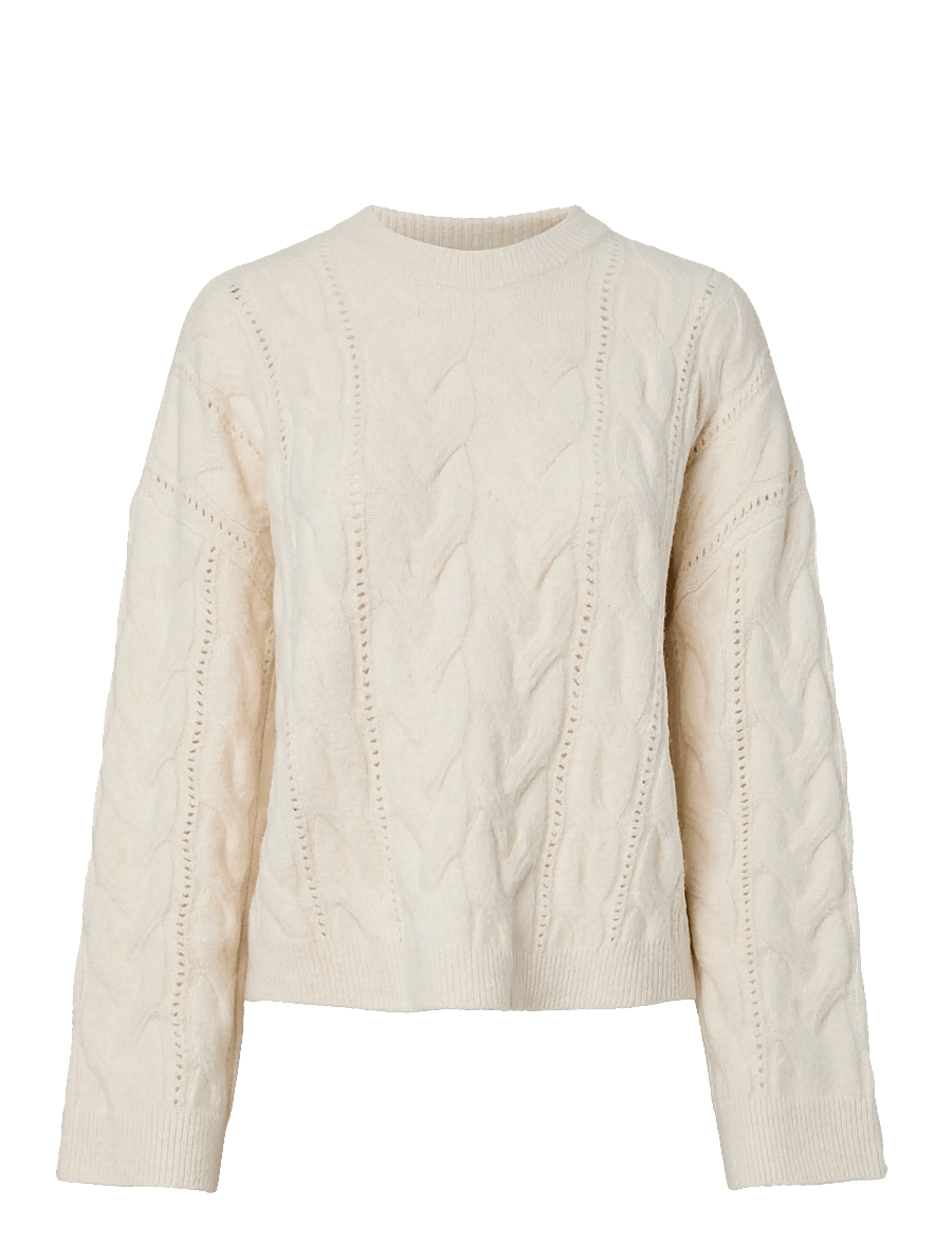 Pieces - PCKATHY LS O-NECK CABLE KNIT NOOS BC - stickade tröjor - birch - 1