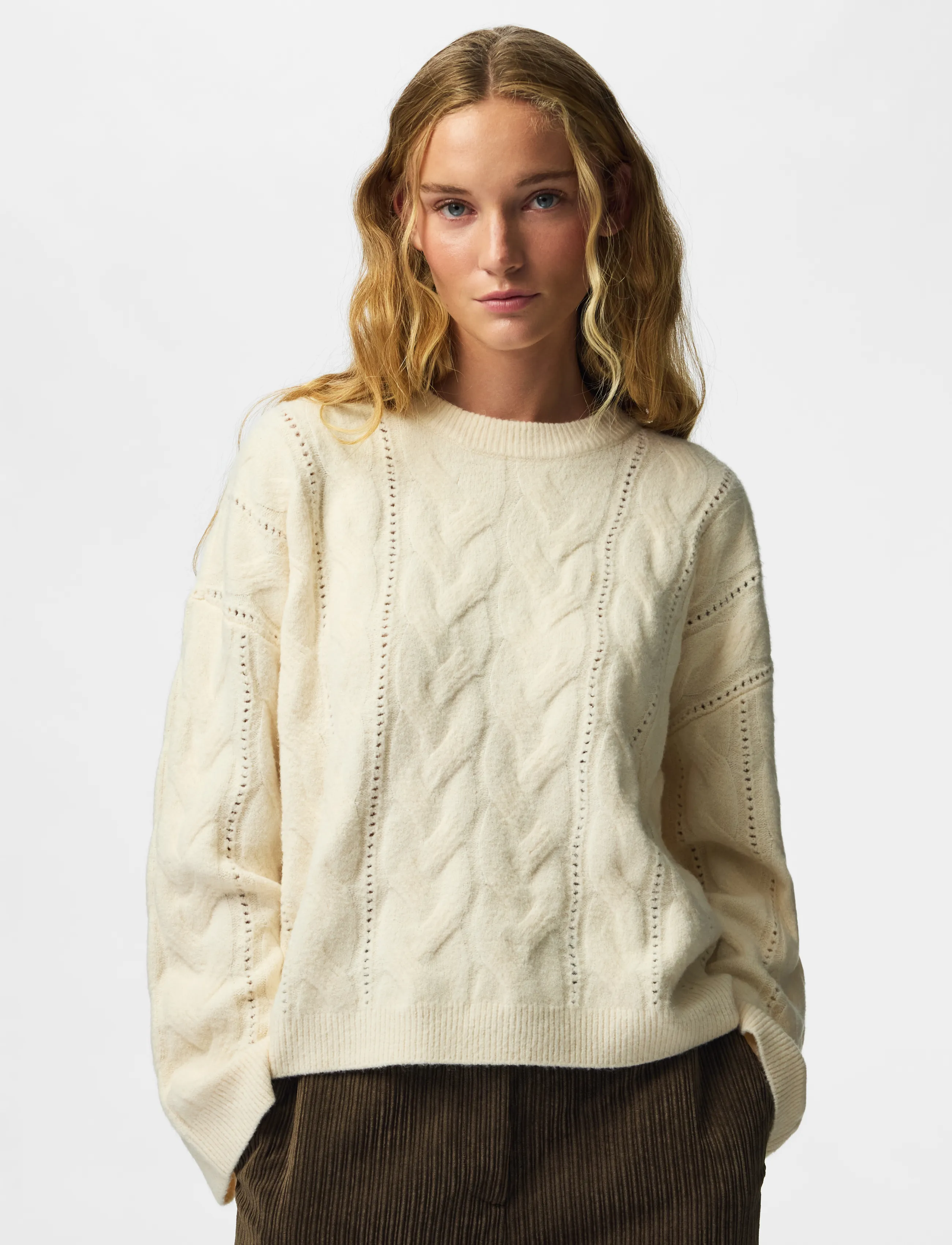 Pieces PCKATHY LS O-NECK CABLE KNIT NOOS BC - Pieces - BIRCH / cream